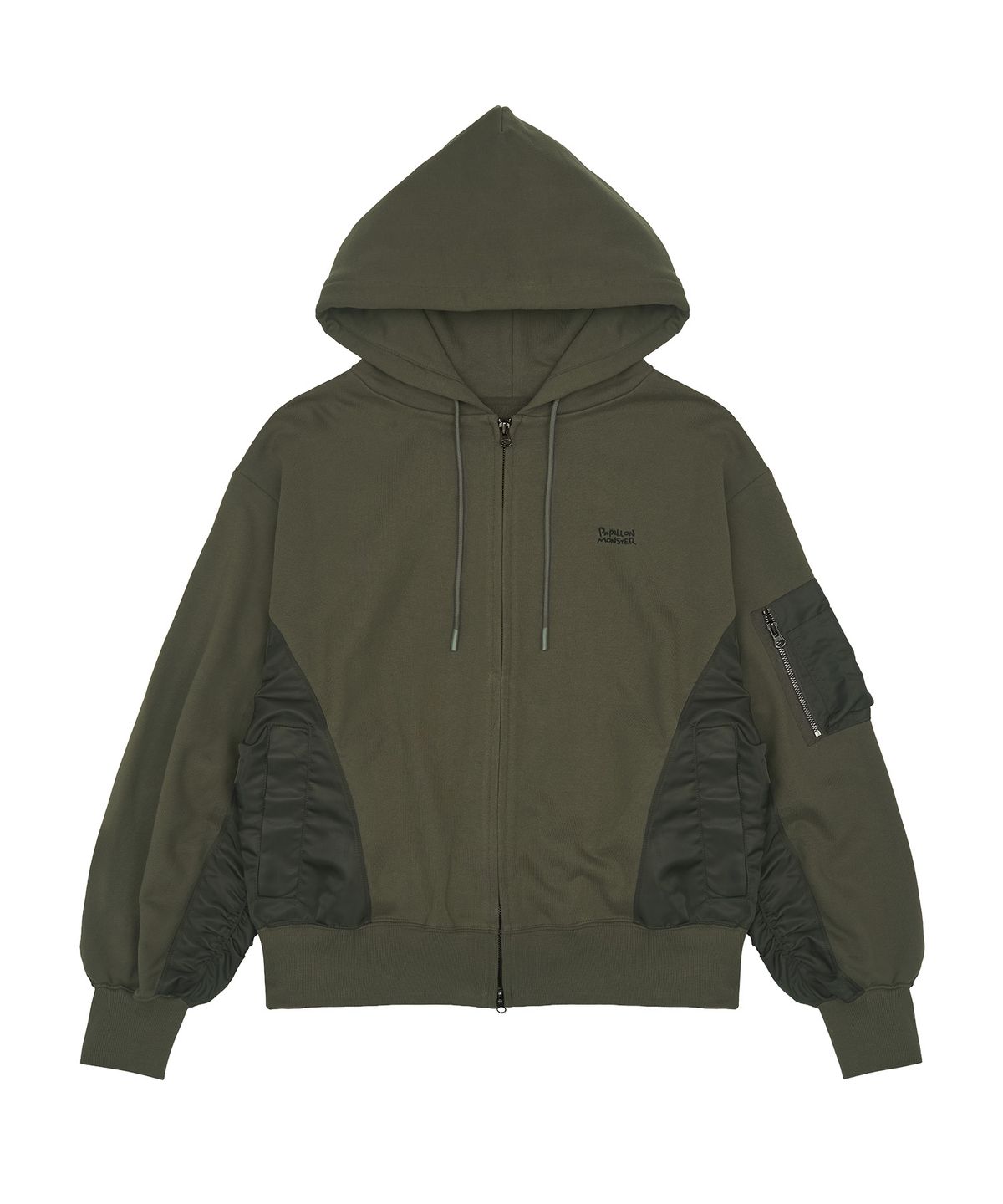 빠삐용 몬스터(PAPILLON MONSTER) L/S Nylon MA1 PM Hoodie zip-up_Khaki
