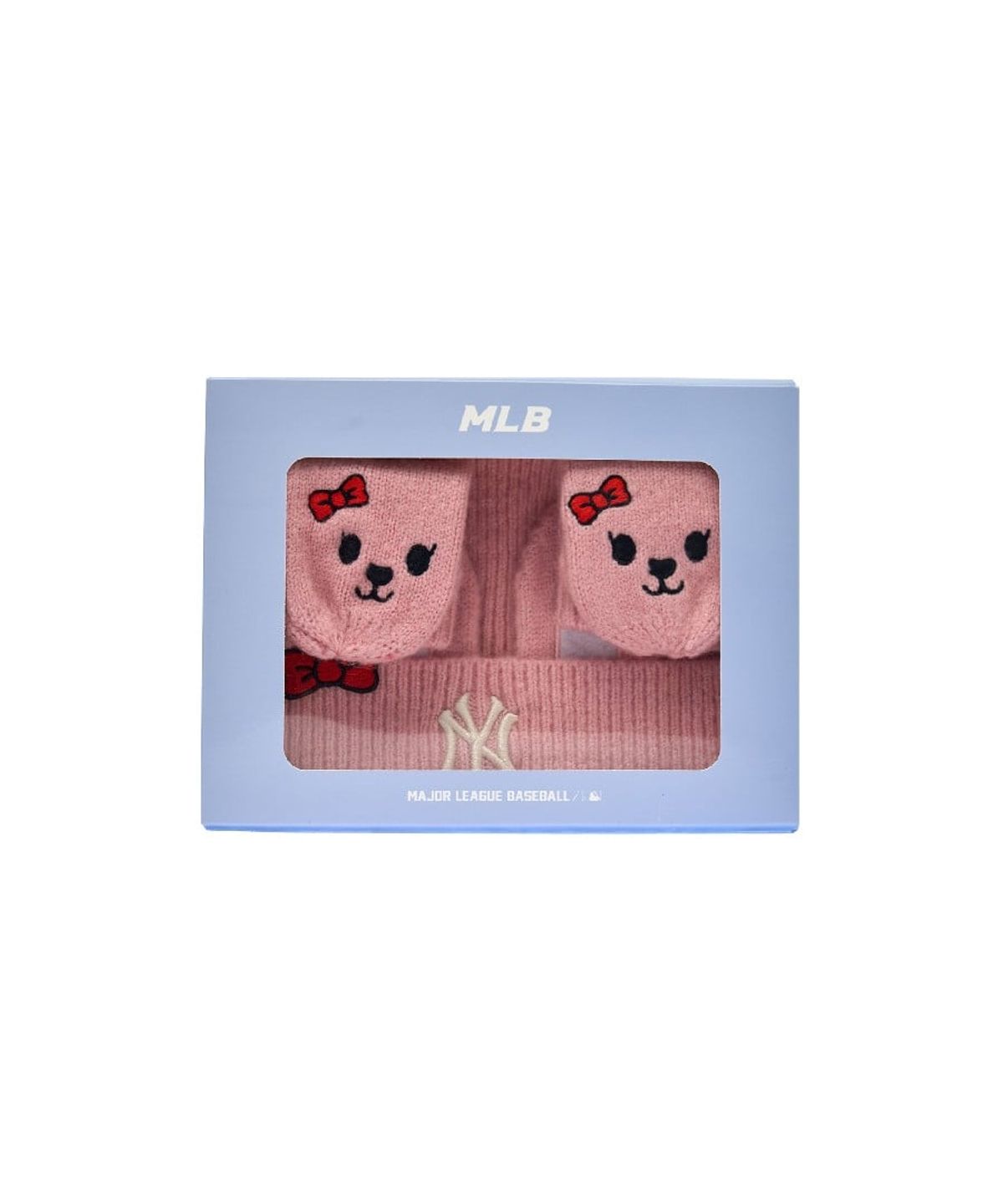 엠엘비 키즈(MLB KIDS) 메가베어 프렌즈 이어플랩비니&장갑 세트 NY (Pink)