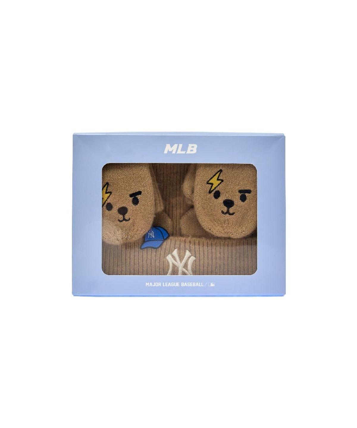 엠엘비 키즈(MLB KIDS) 메가베어 프렌즈 이어플랩비니&장갑 세트 NY (Beige)