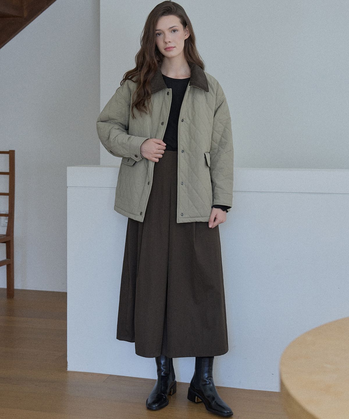 아방(AVANT-G) Diamond Quilted Safari Jacket - BEIGE