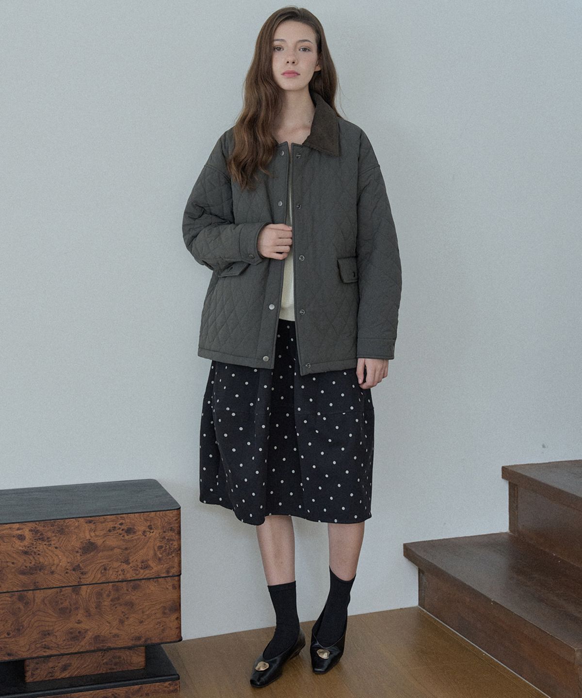 아방(AVANT-G) Diamond Quilted Safari Jacket - KHAKI
