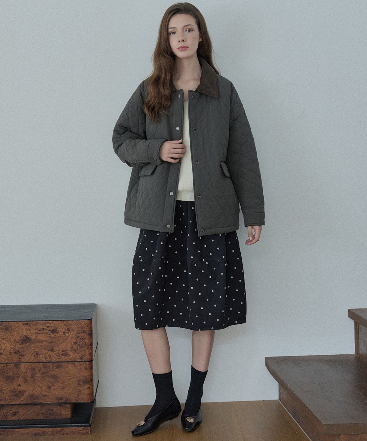 아방(AVANT-G) Diamond Quilted Safari Jacket - KHAKI