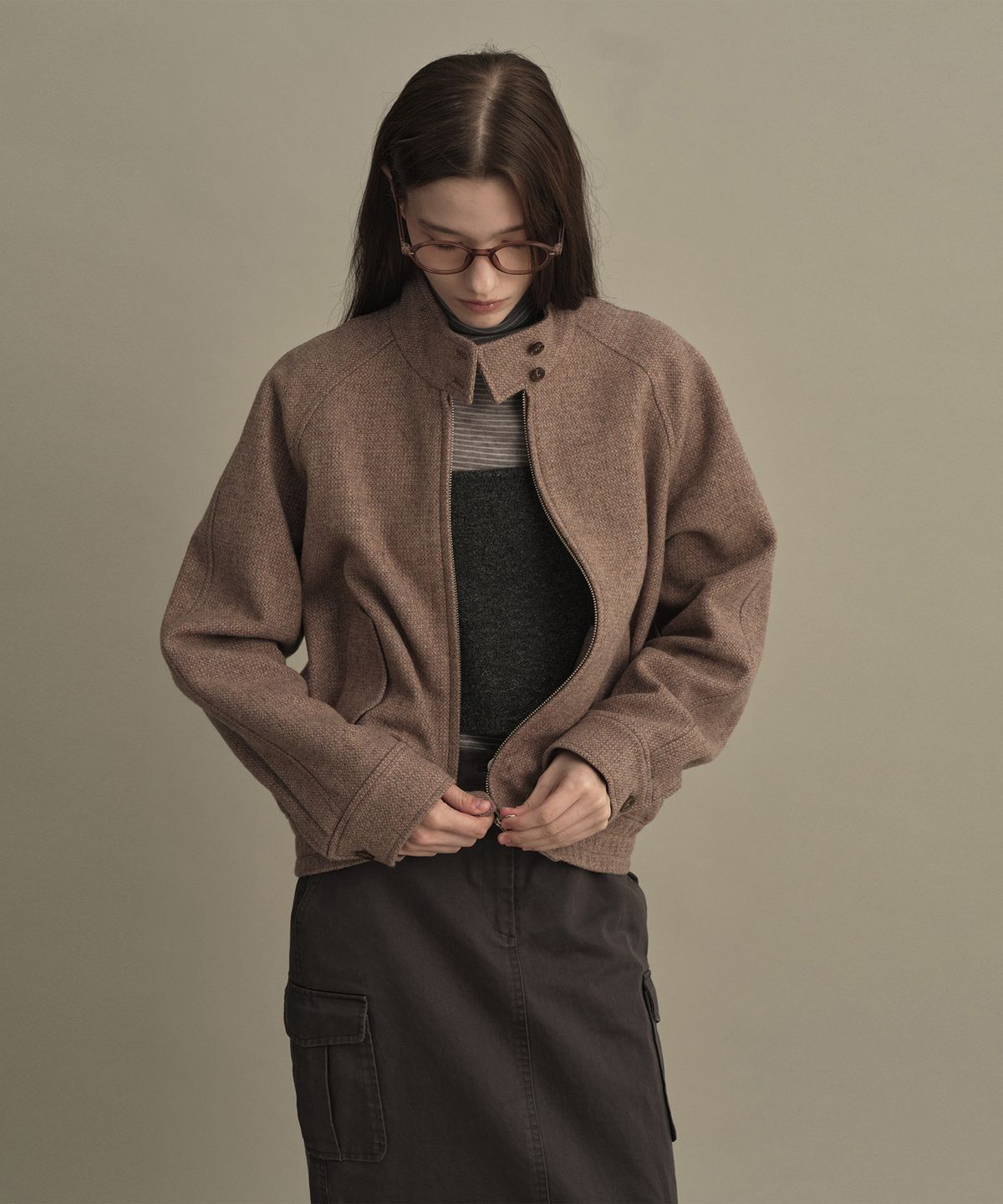 모우트(MOAT) 하이넥 울 봄버 자켓 (빈티지 핑크)