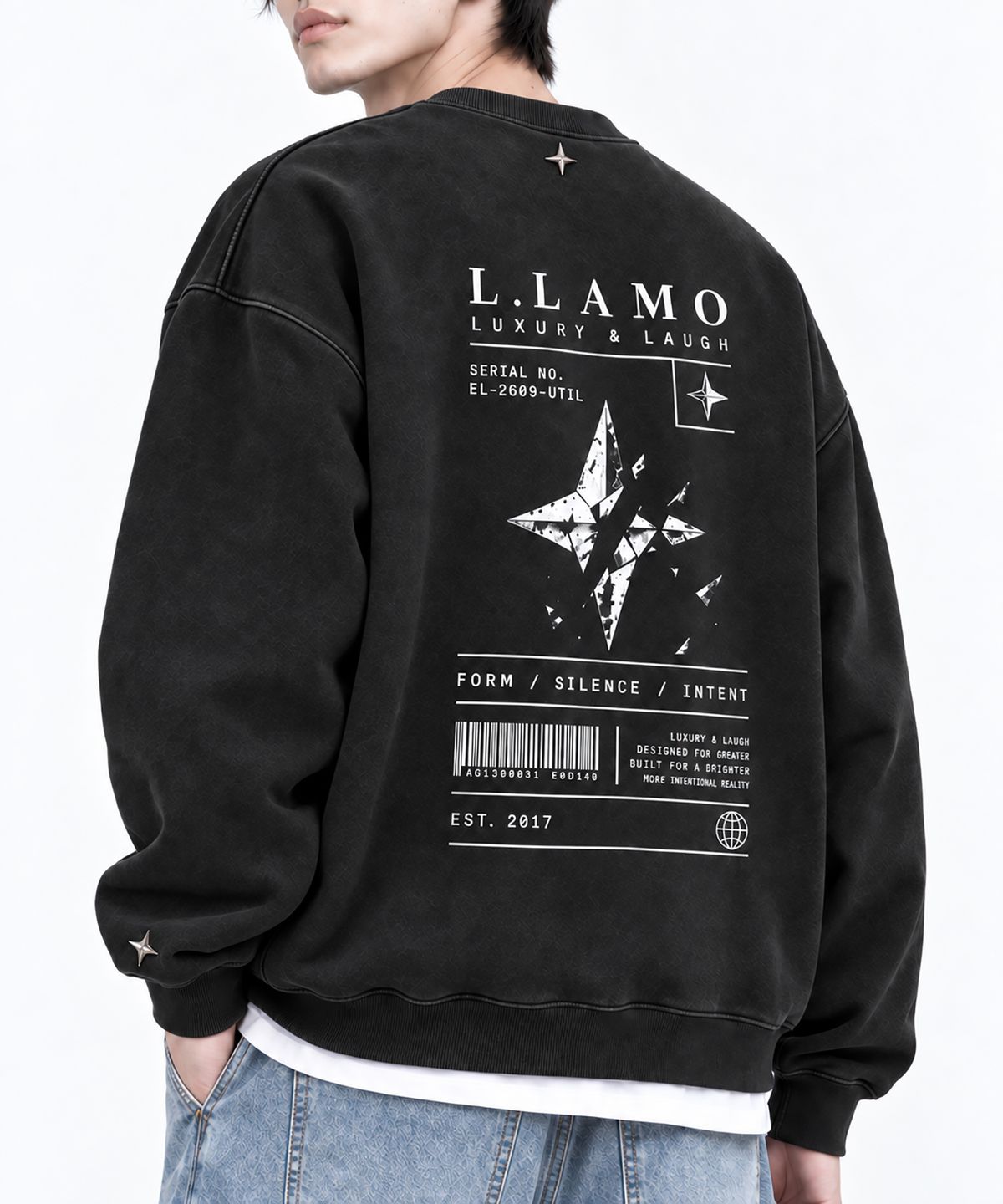 엘라모(LLAMO) 컴포트 쭈리 스타브레이크 오버핏 맨투맨 블랙