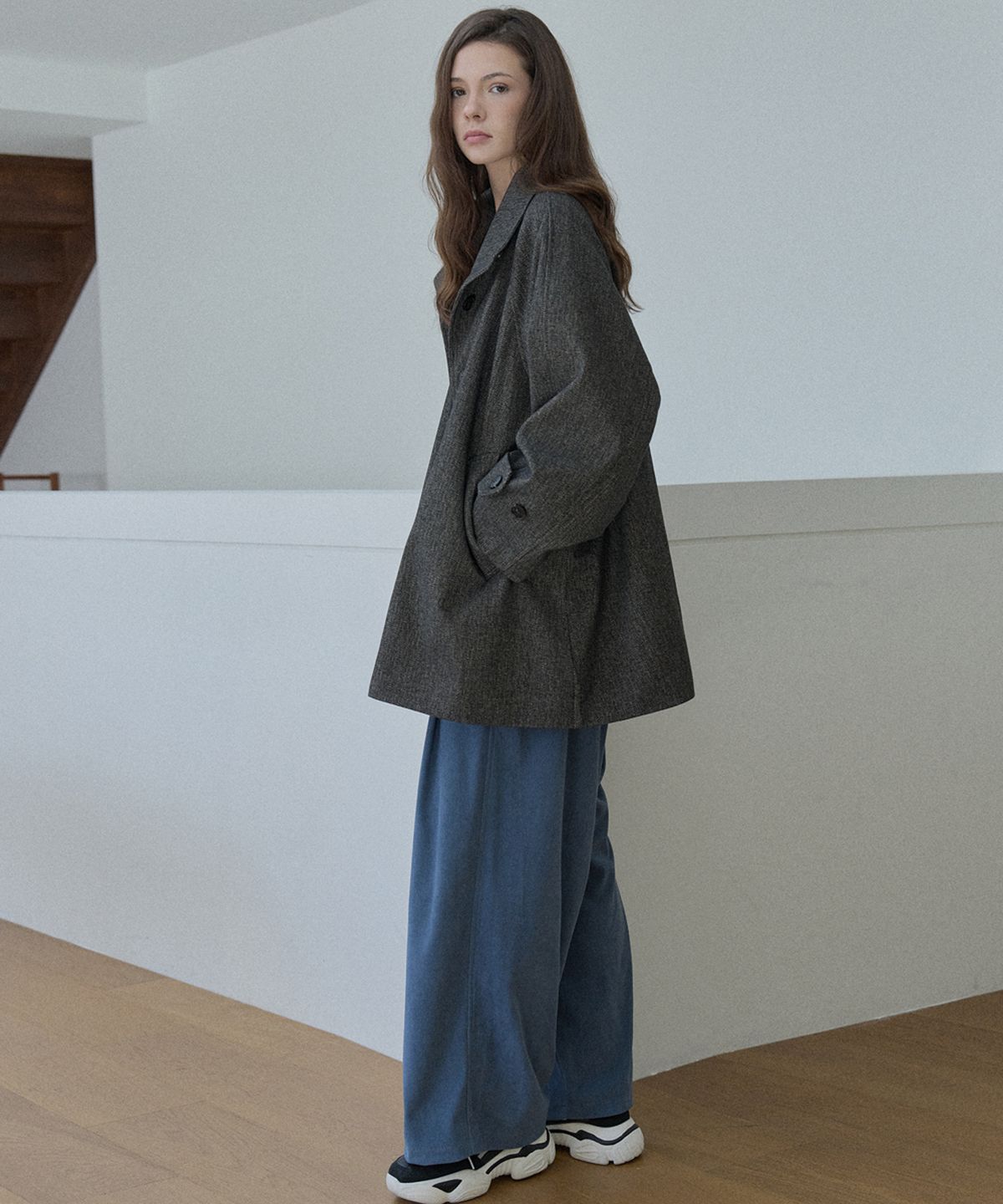 아방(AVANT-G) Herringbone Half Coat - BROWN