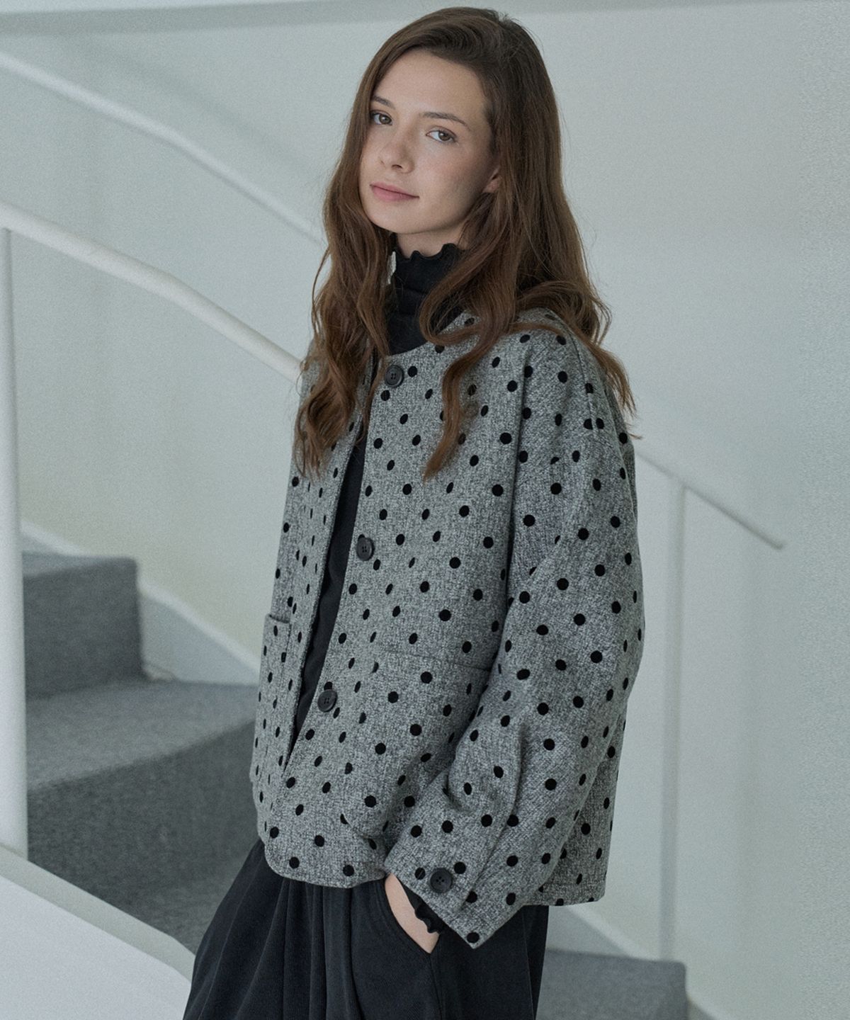 아방(AVANT-G) Quilted Wool Dot Jacket - GREY