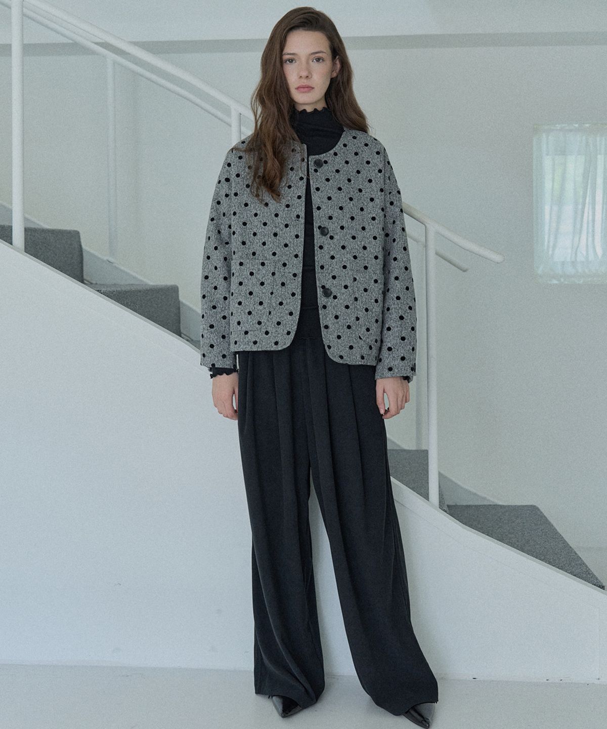 아방(AVANT-G) Quilted Wool Dot Jacket - GREY