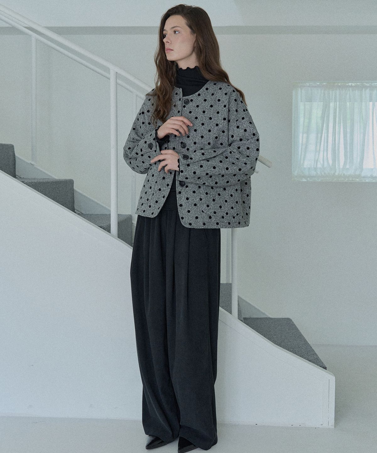 아방(AVANT-G) Quilted Wool Dot Jacket - GREY