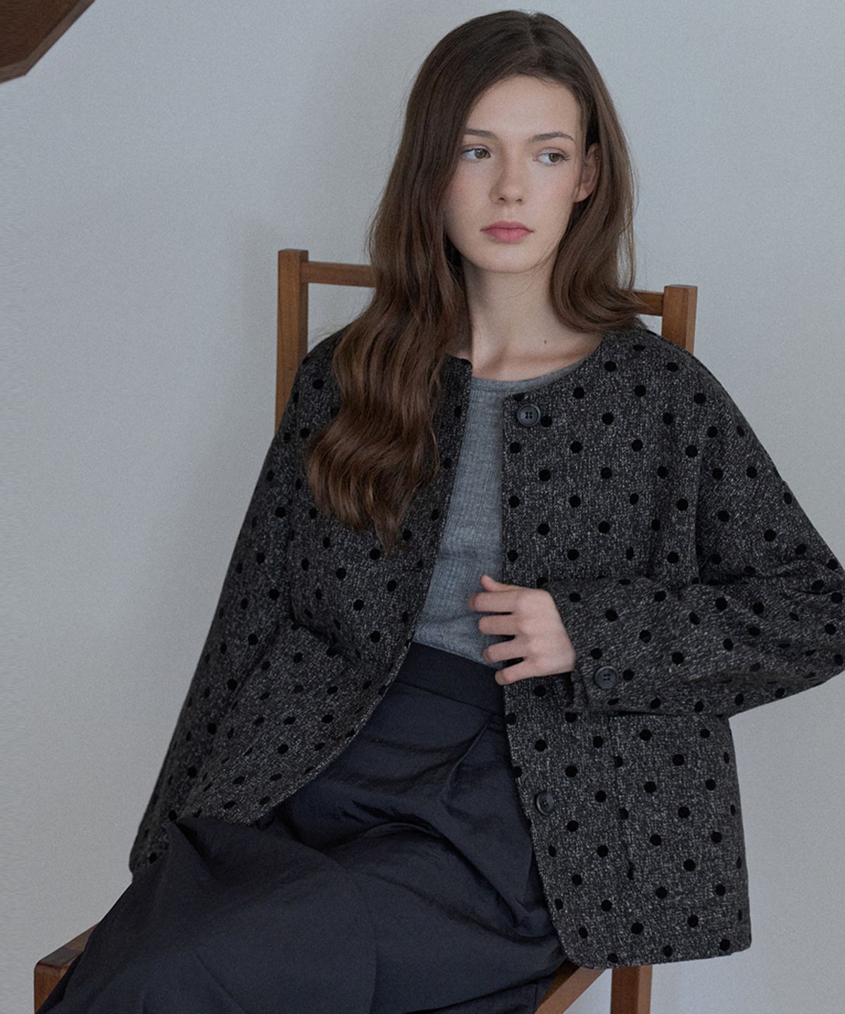 아방(AVANT-G) Quilted Wool Dot Jacket - CHARCOAL