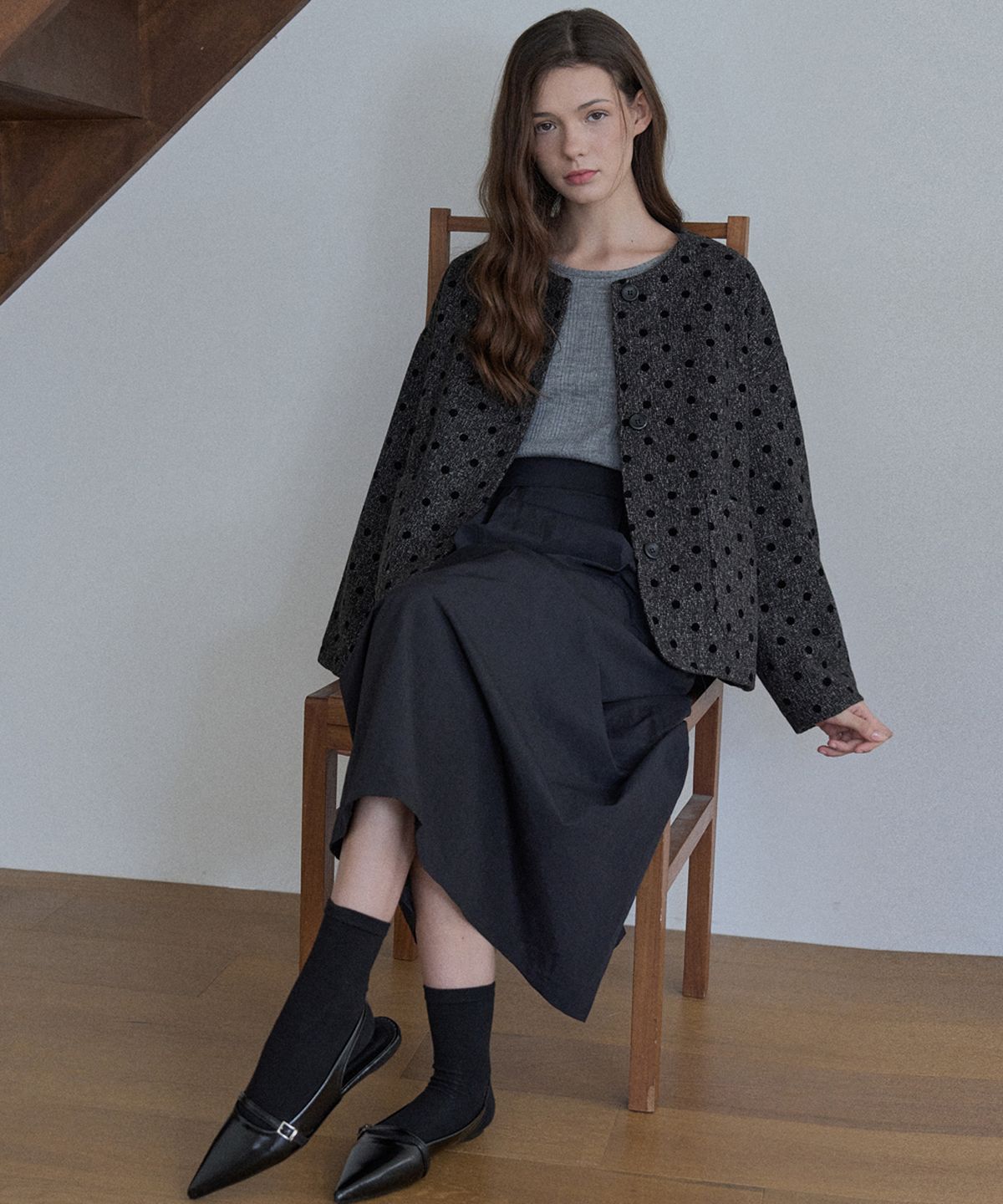 아방(AVANT-G) Quilted Wool Dot Jacket - CHARCOAL