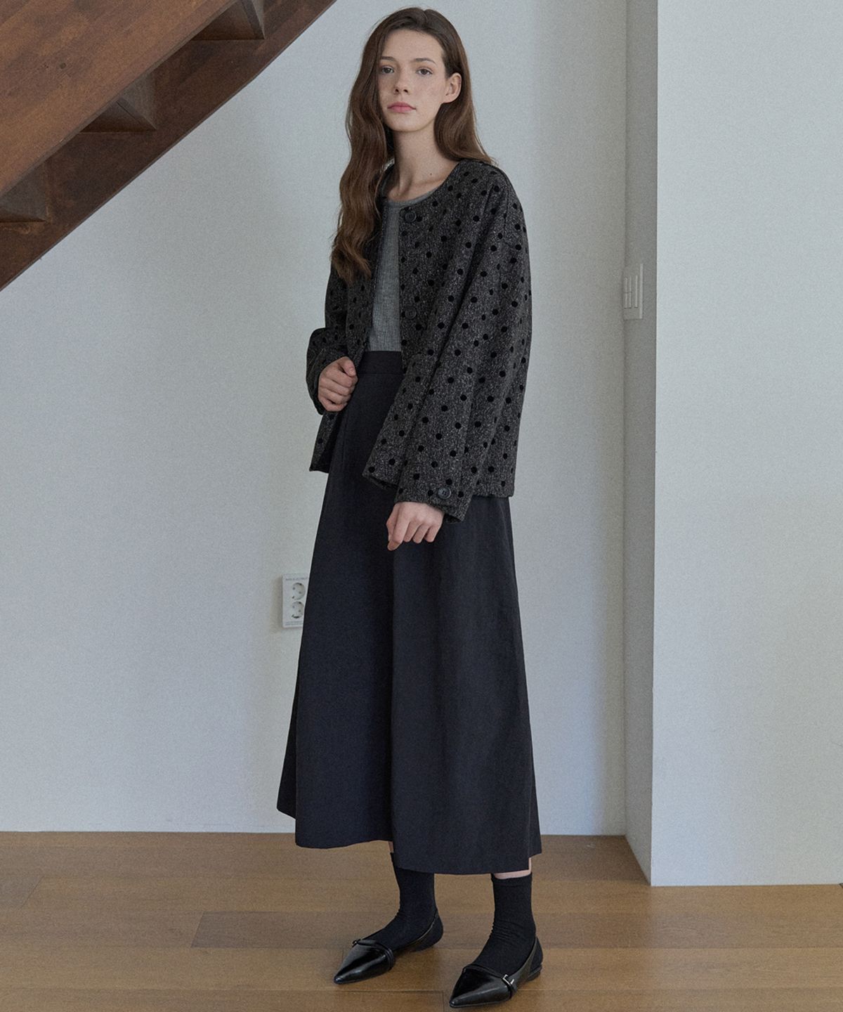 아방(AVANT-G) Quilted Wool Dot Jacket - CHARCOAL