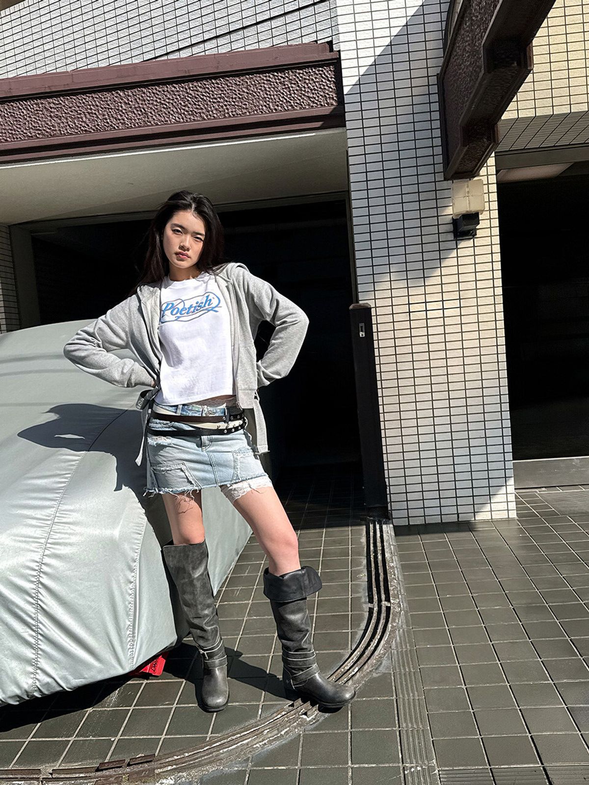 포에티시(POETISH) BIKER BELTED ZIP-UP HOODIE AW6SM212_12