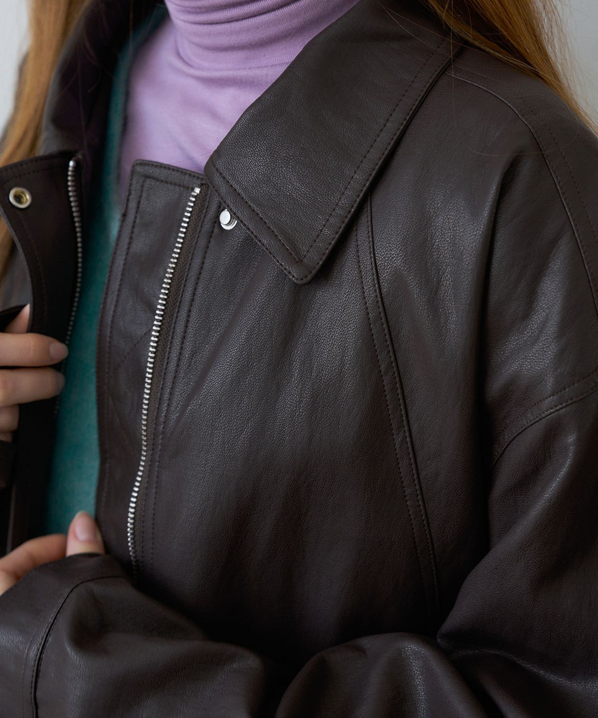 헤인트(HAINT) CERUNE VINTAGE LEATHER OVERSIZED BLOUSON 2COL_BROWN