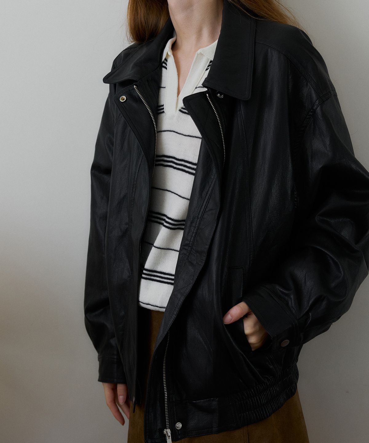 헤인트(HAINT) CERUNE VINTAGE LEATHER OVERSIZED BLOUSON 2COL_BLACK