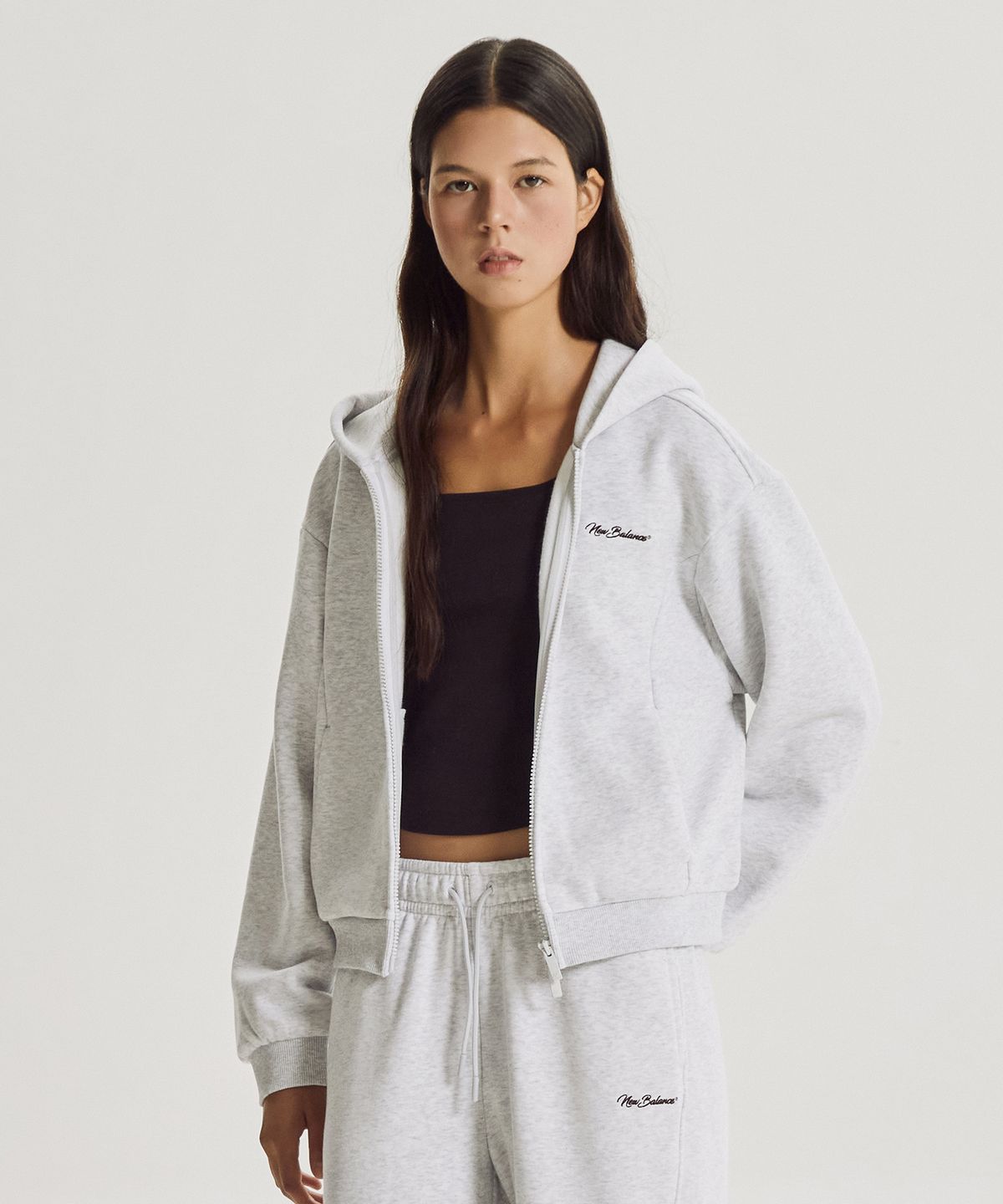뉴발란스(NEW BALANCE) NBMDG4W012 / WOMEN 에센셜 기모 후드집업 (L/GRAY)