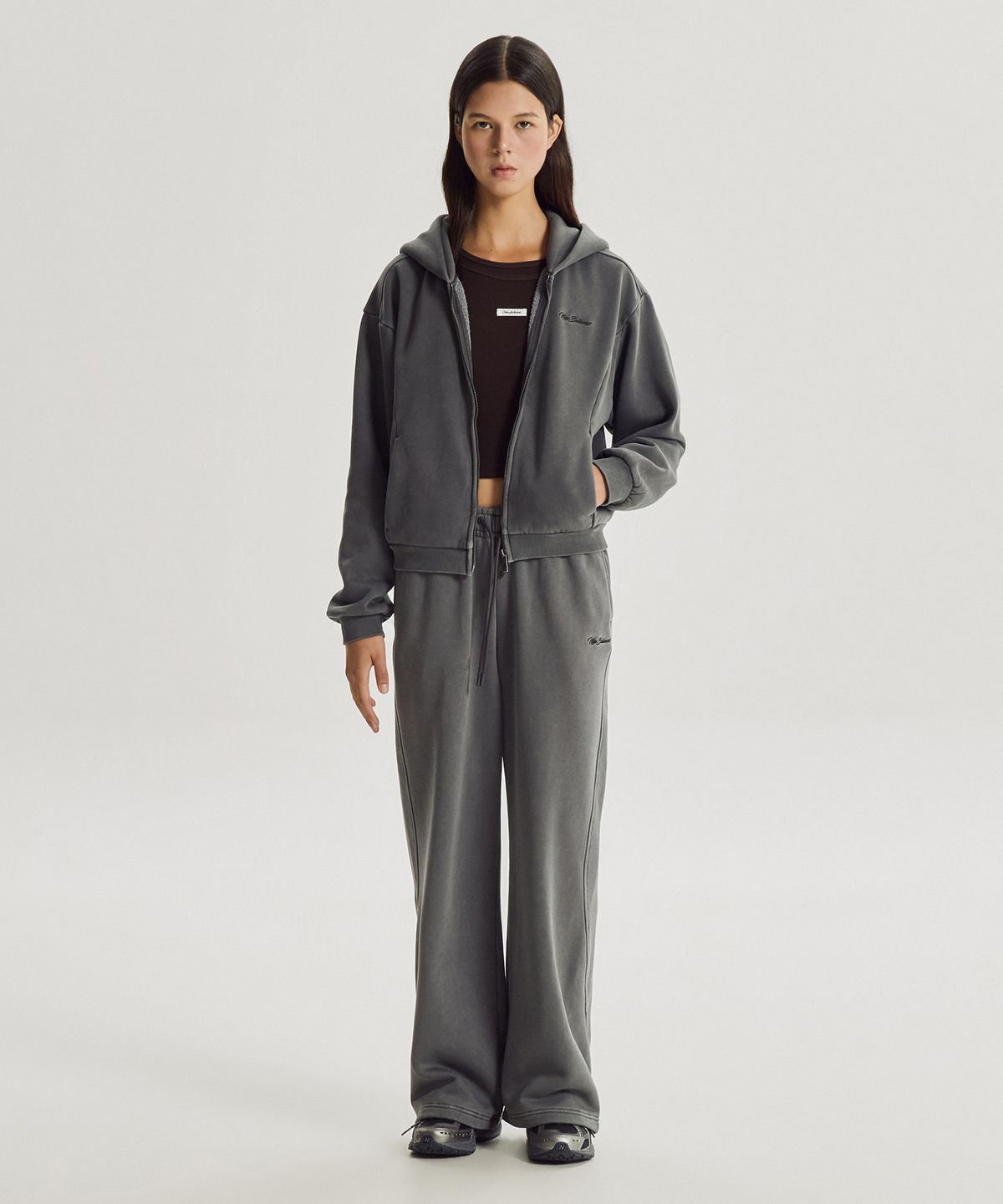 뉴발란스(NEW BALANCE) NBMDG4W052 / WOMEN 에센셜 기모 다잉 후드집업 (D/CHARCOAL)