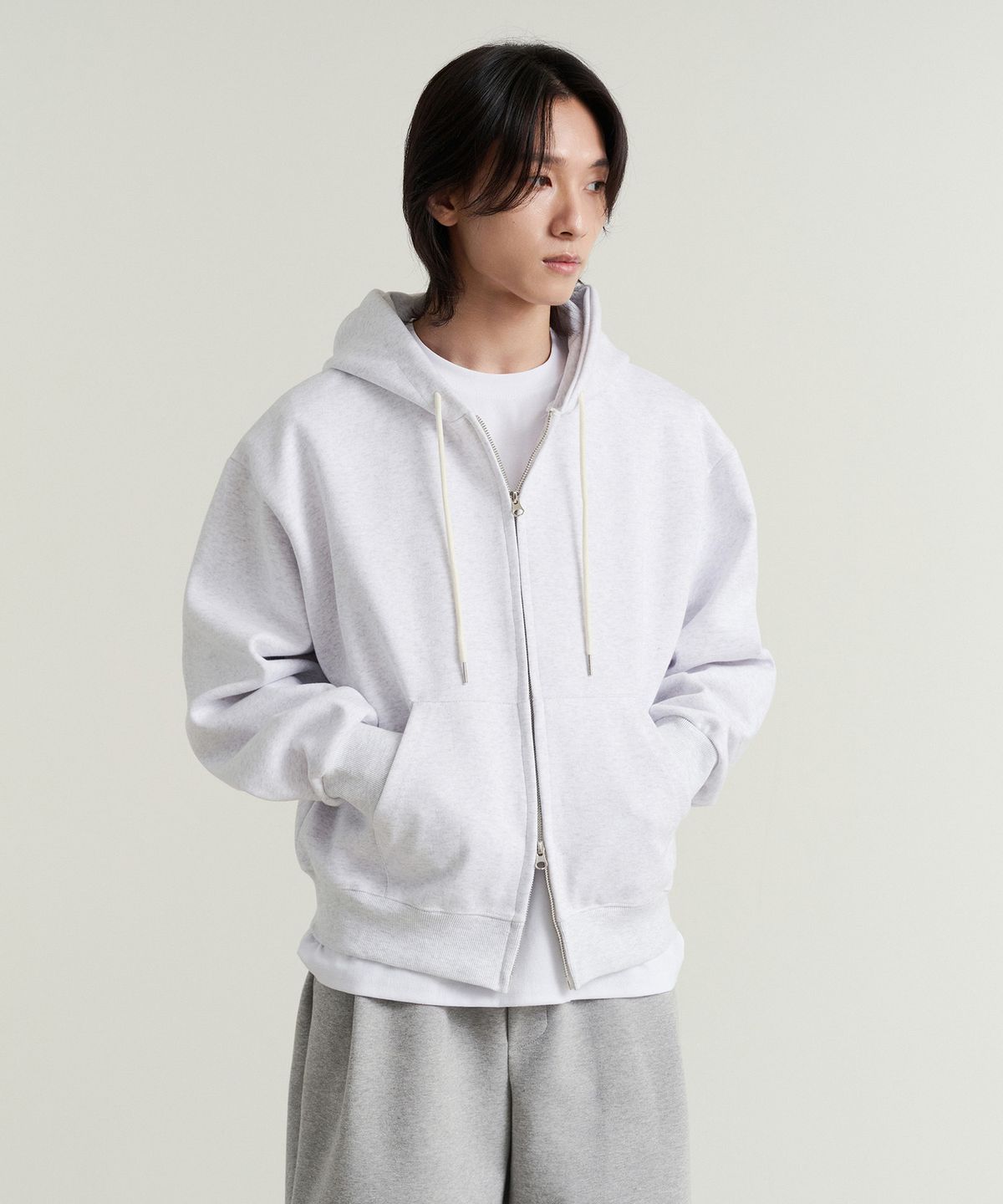 크레드먼스(CREEDMENS) 2-WAY 베이직 이중지 크롭 후드집업