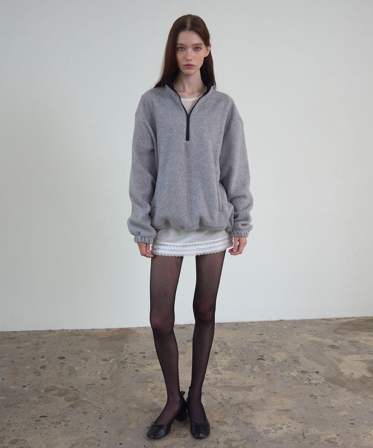 신앤리(SSIN AND LEE) Snooze Half-Zip Fleece Melange Grey