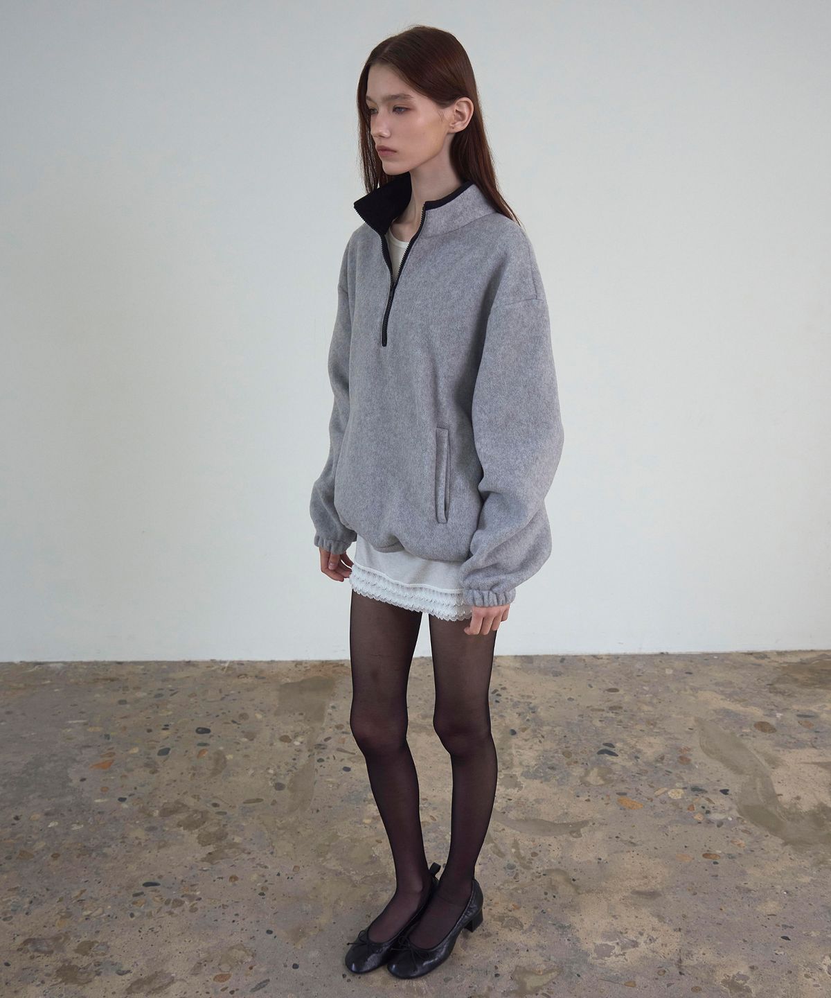 신앤리(SSIN AND LEE) Snooze Half-Zip Fleece Melange Grey