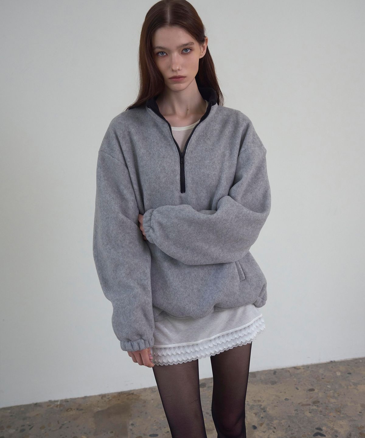 신앤리(SSIN AND LEE) Snooze Half-Zip Fleece Melange Grey