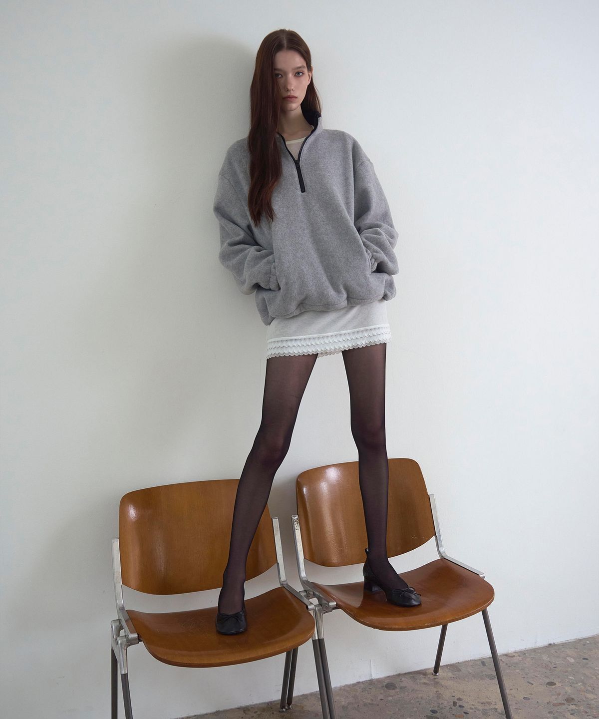 신앤리(SSIN AND LEE) Snooze Half-Zip Fleece Melange Grey