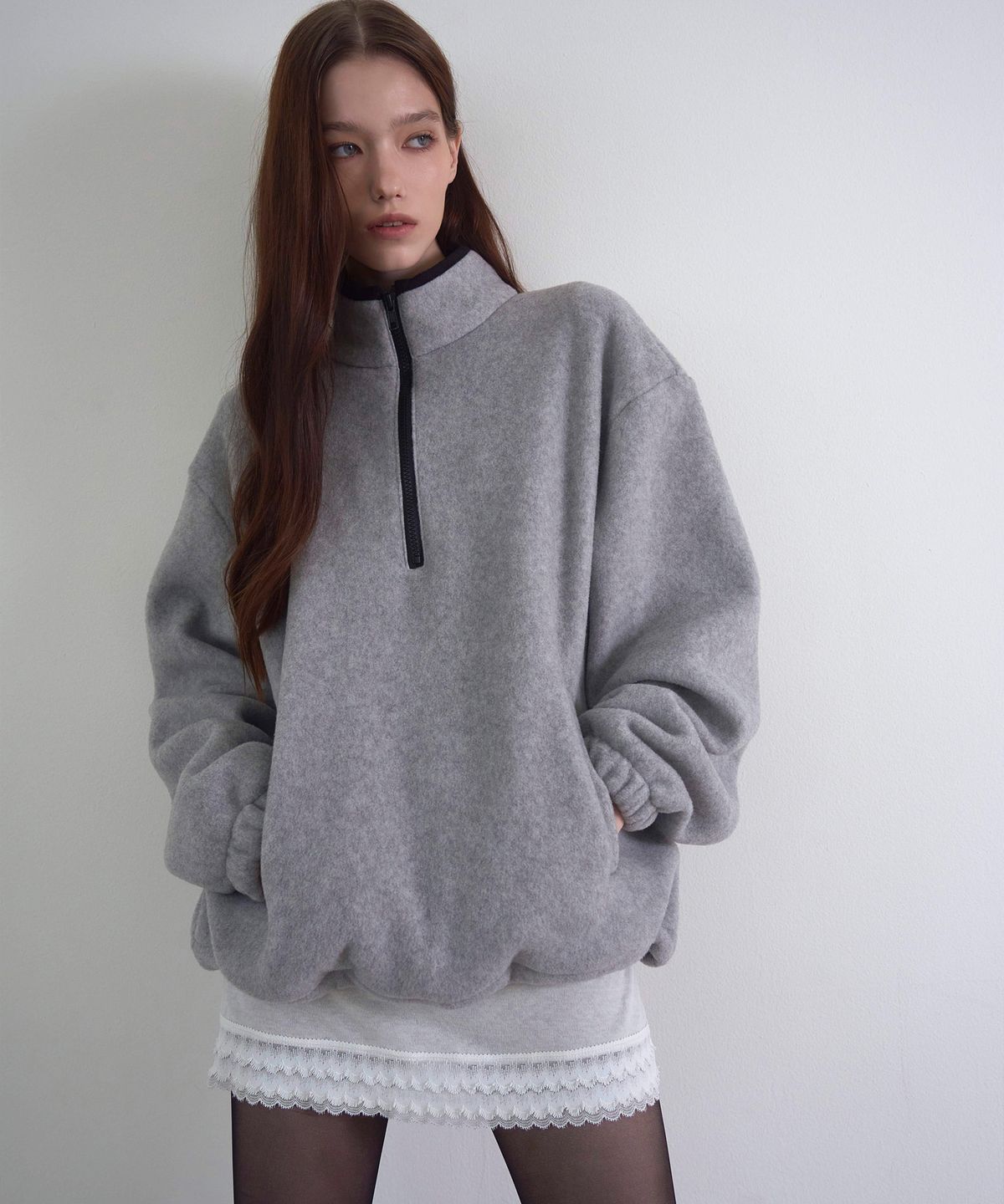 신앤리(SSIN AND LEE) Snooze Half-Zip Fleece Melange Grey