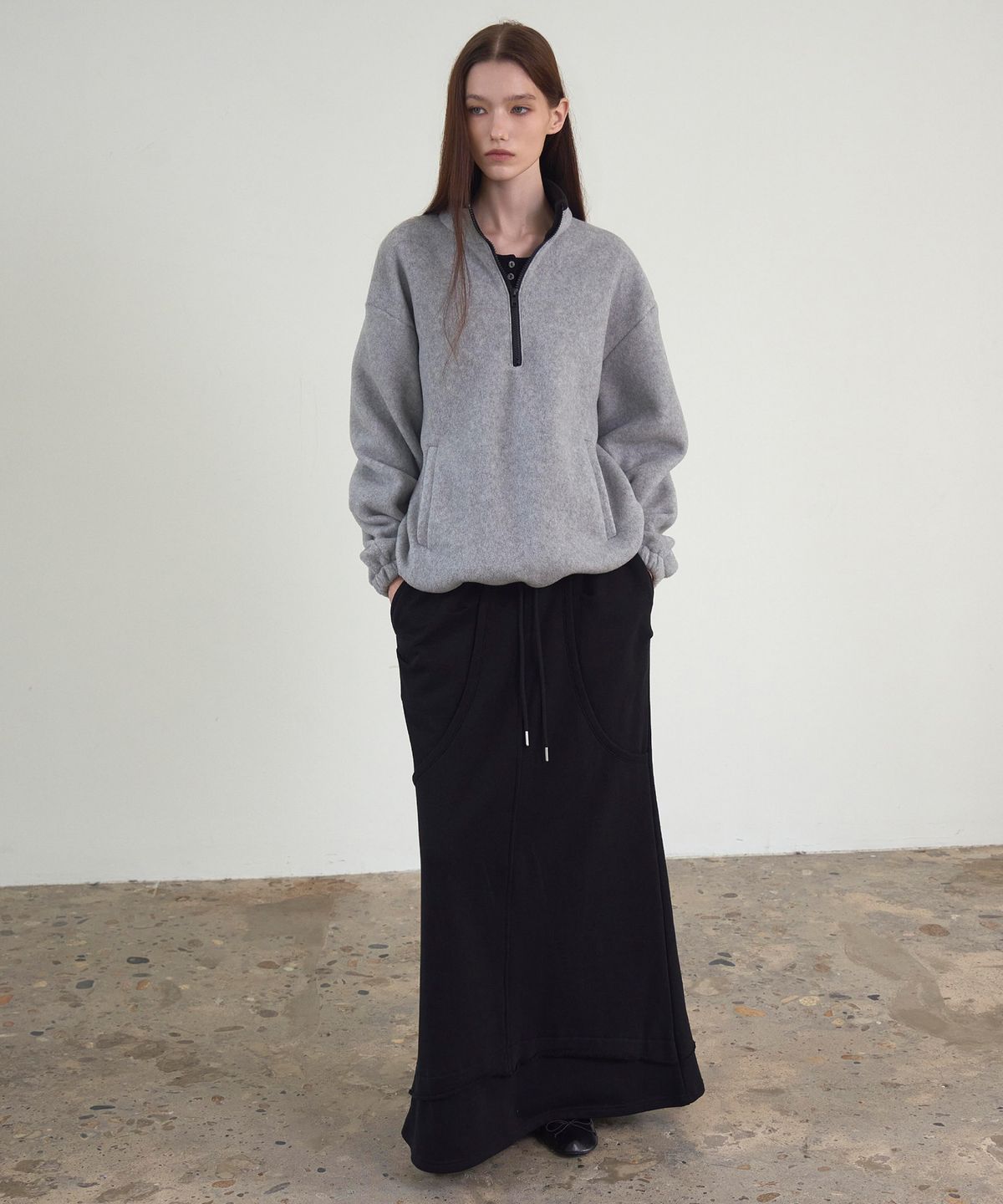 신앤리(SSIN AND LEE) Snooze Half-Zip Fleece Melange Grey