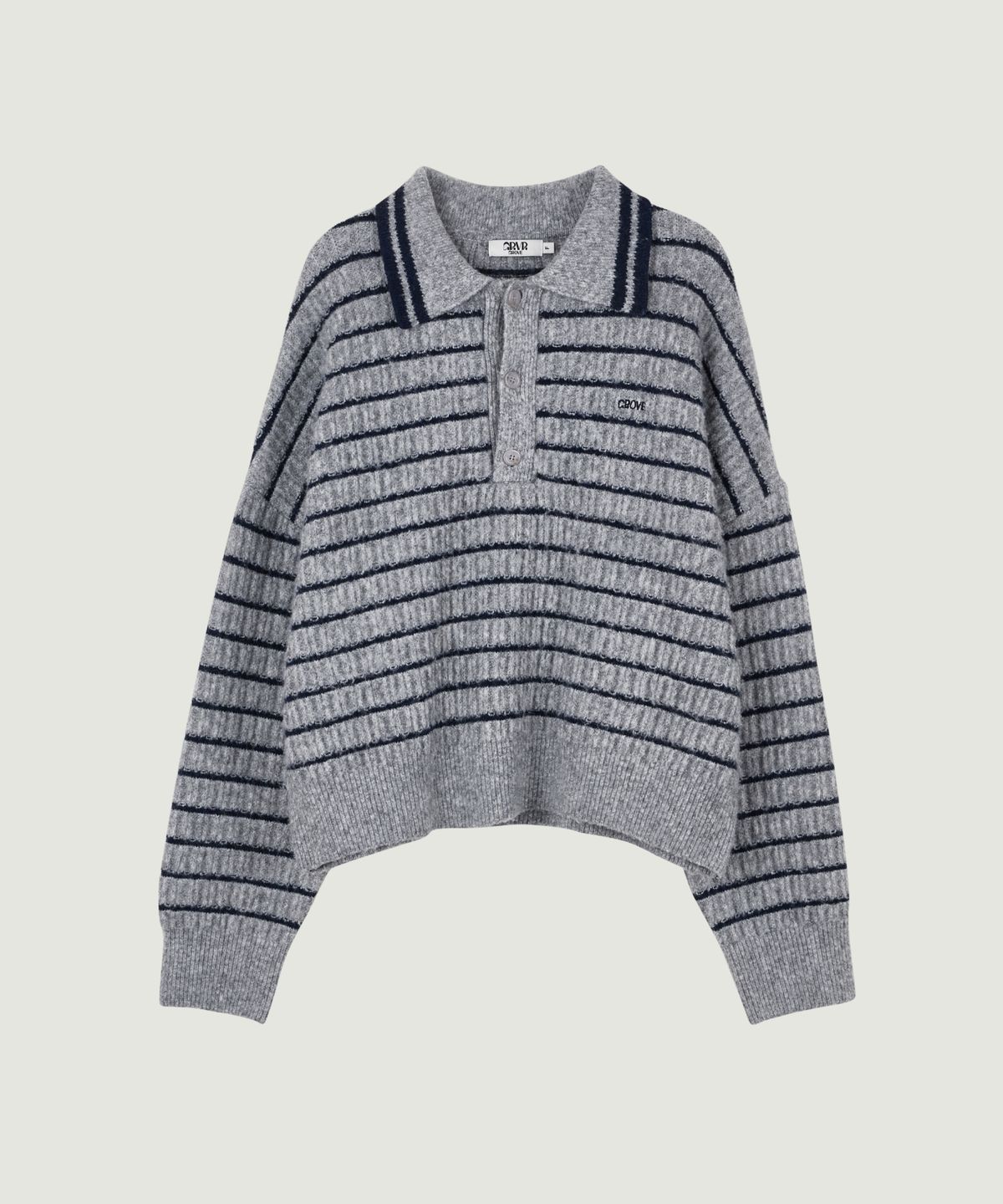 그로브(GROVE) ESTELLE STRIPE COLLAR KNIT (MELANGE GRAY)