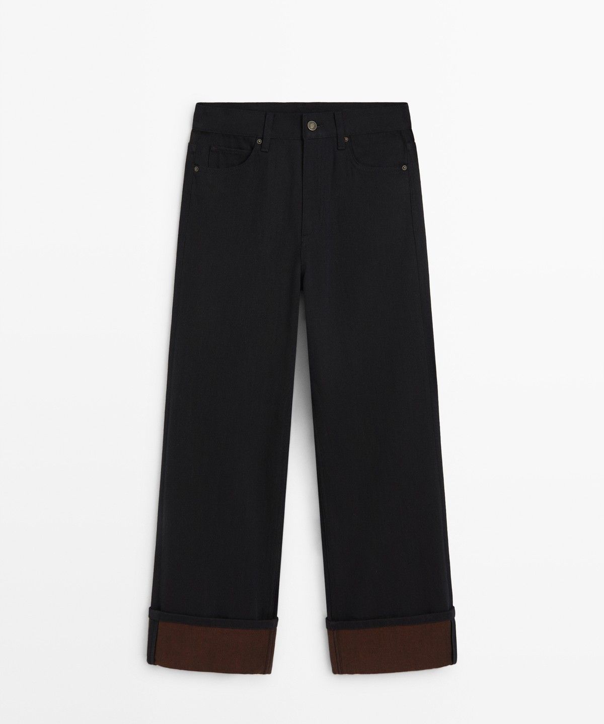 마시모두띠(MASSIMO DUTTI) 와이드 레그 미드라이즈 턴업 디테일 진