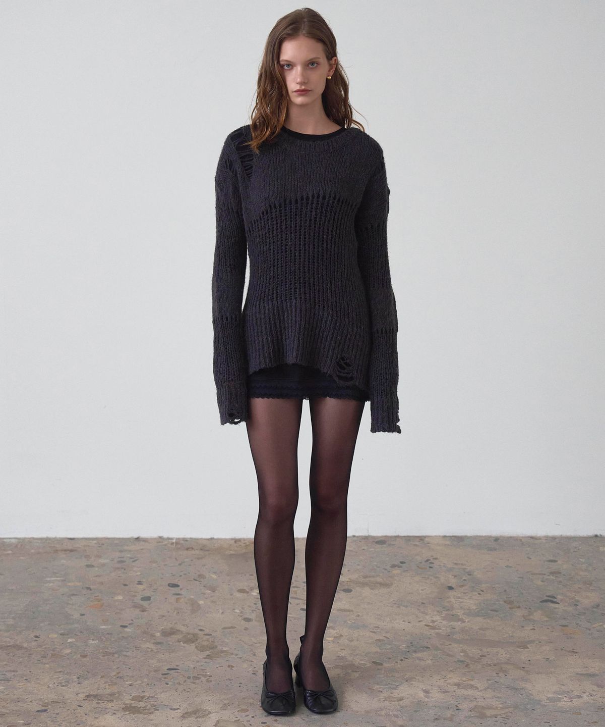 신앤리(SSIN AND LEE) Melt Lace Mini Dress Black