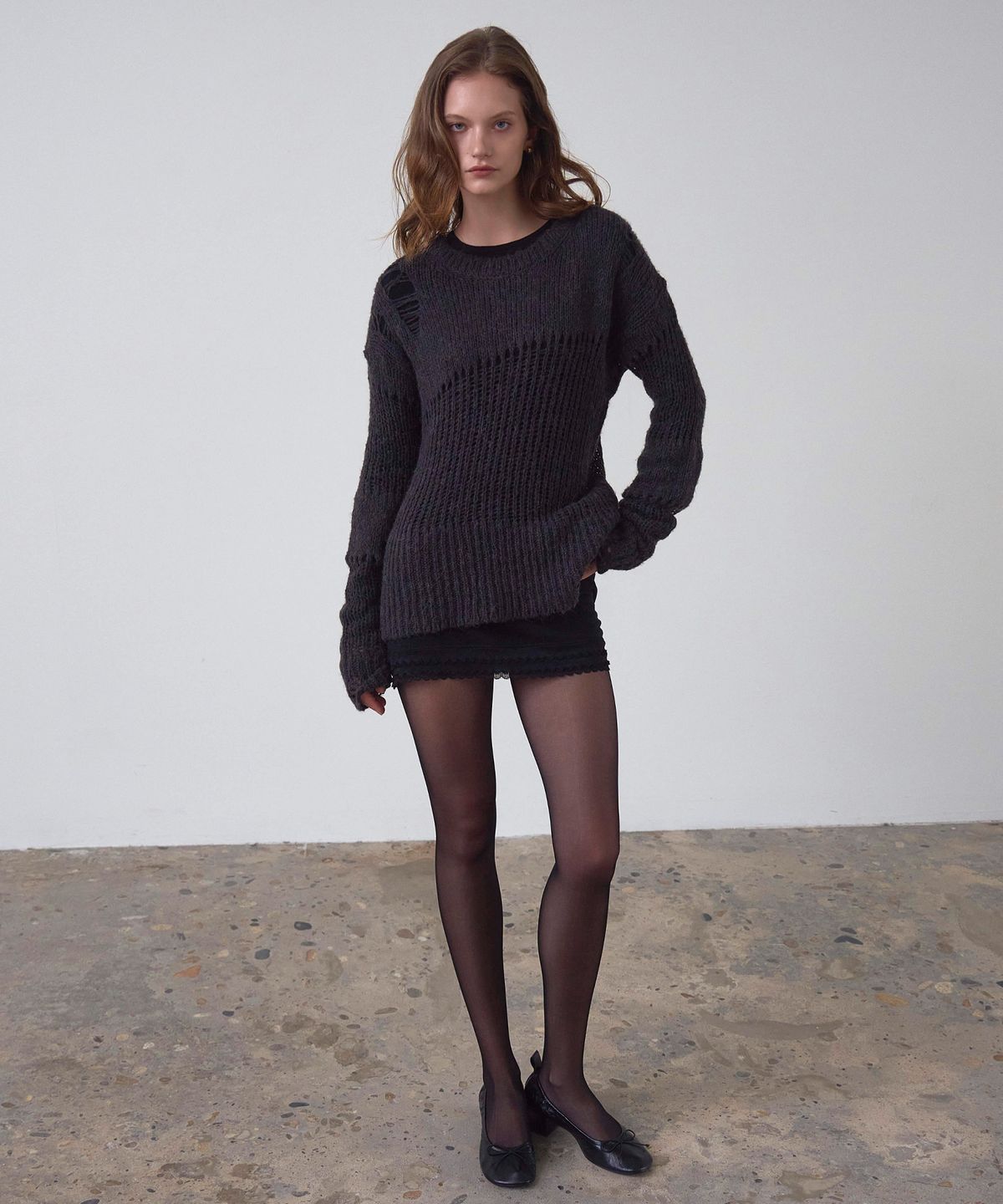 신앤리(SSIN AND LEE) Melt Lace Mini Dress Black