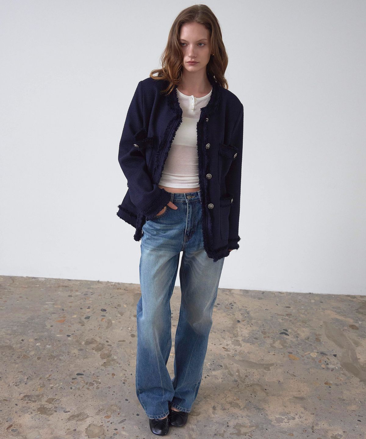 신앤리(SSIN AND LEE) Charlotte Tweed Jacket Navy