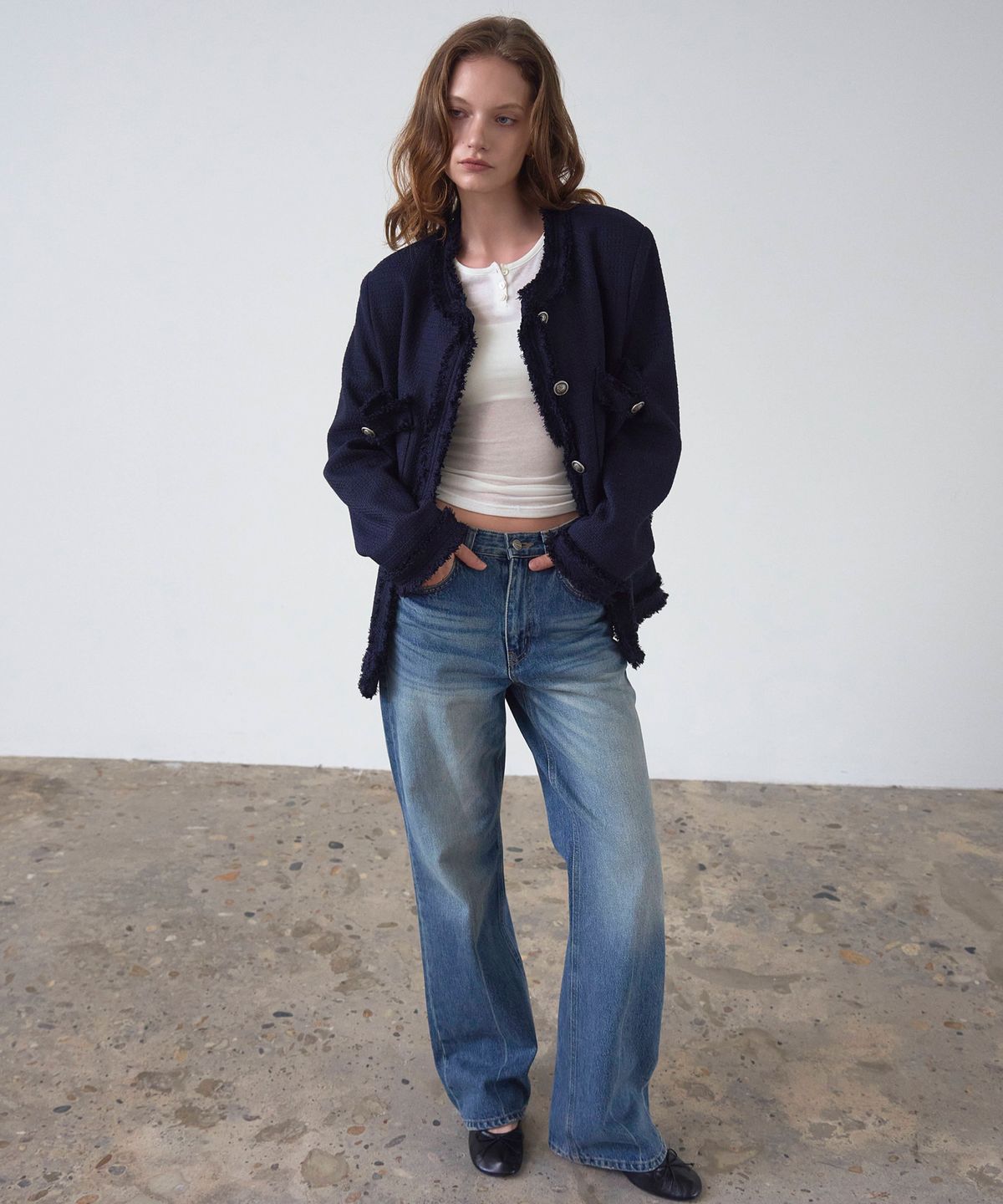 신앤리(SSIN AND LEE) Charlotte Tweed Jacket Navy