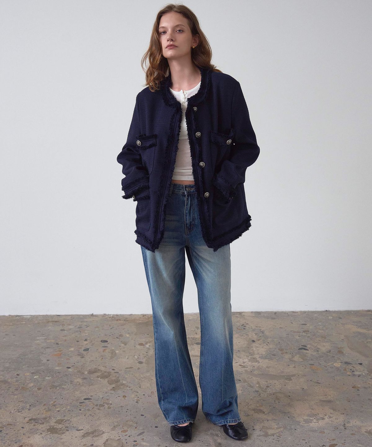 신앤리(SSIN AND LEE) Charlotte Tweed Jacket Navy