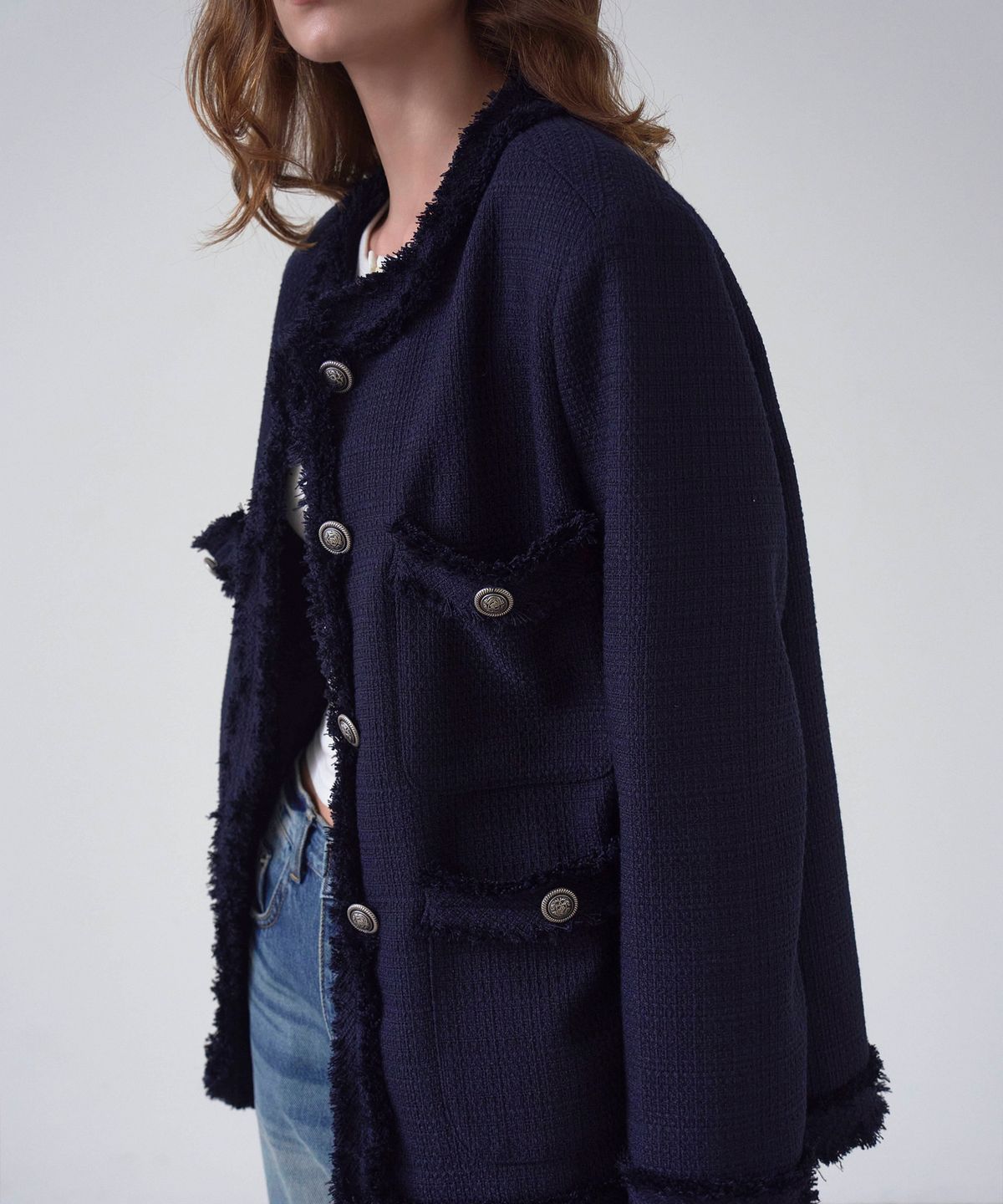 신앤리(SSIN AND LEE) Charlotte Tweed Jacket Navy