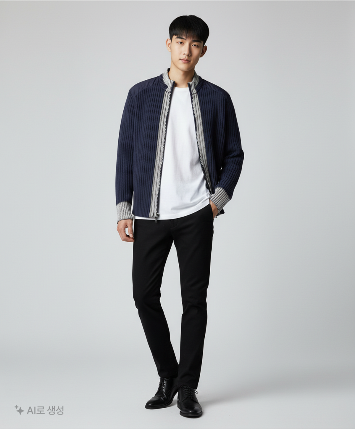 메종미네드(MAISON MINED) ROUGH WASHED HIGH NECK ZIP-UP CARDIGAN NAVY L