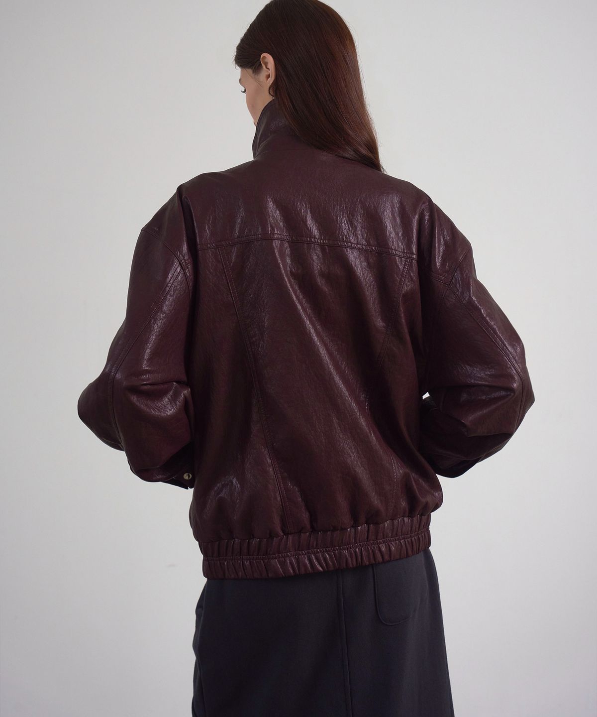 신앤리(SSIN AND LEE) Backstage High-Neck Leather Jacket Burgundy