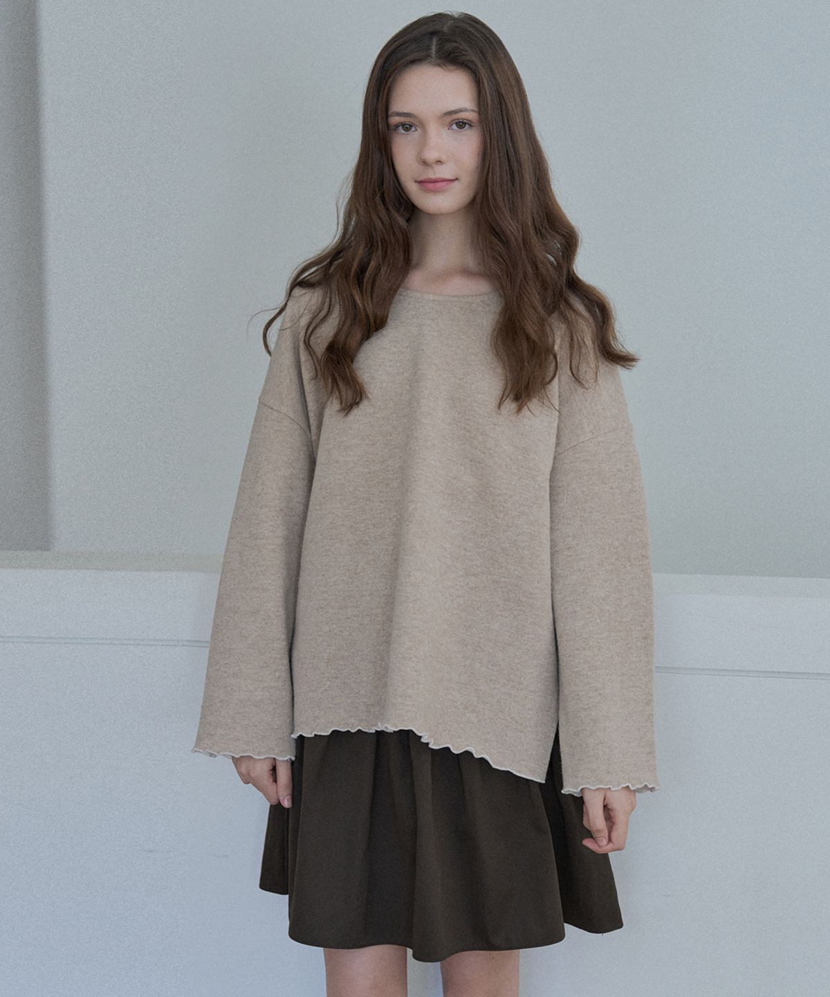 아방(AVANT-G) Wool Oversize Unbalanced Knit - BEIGE