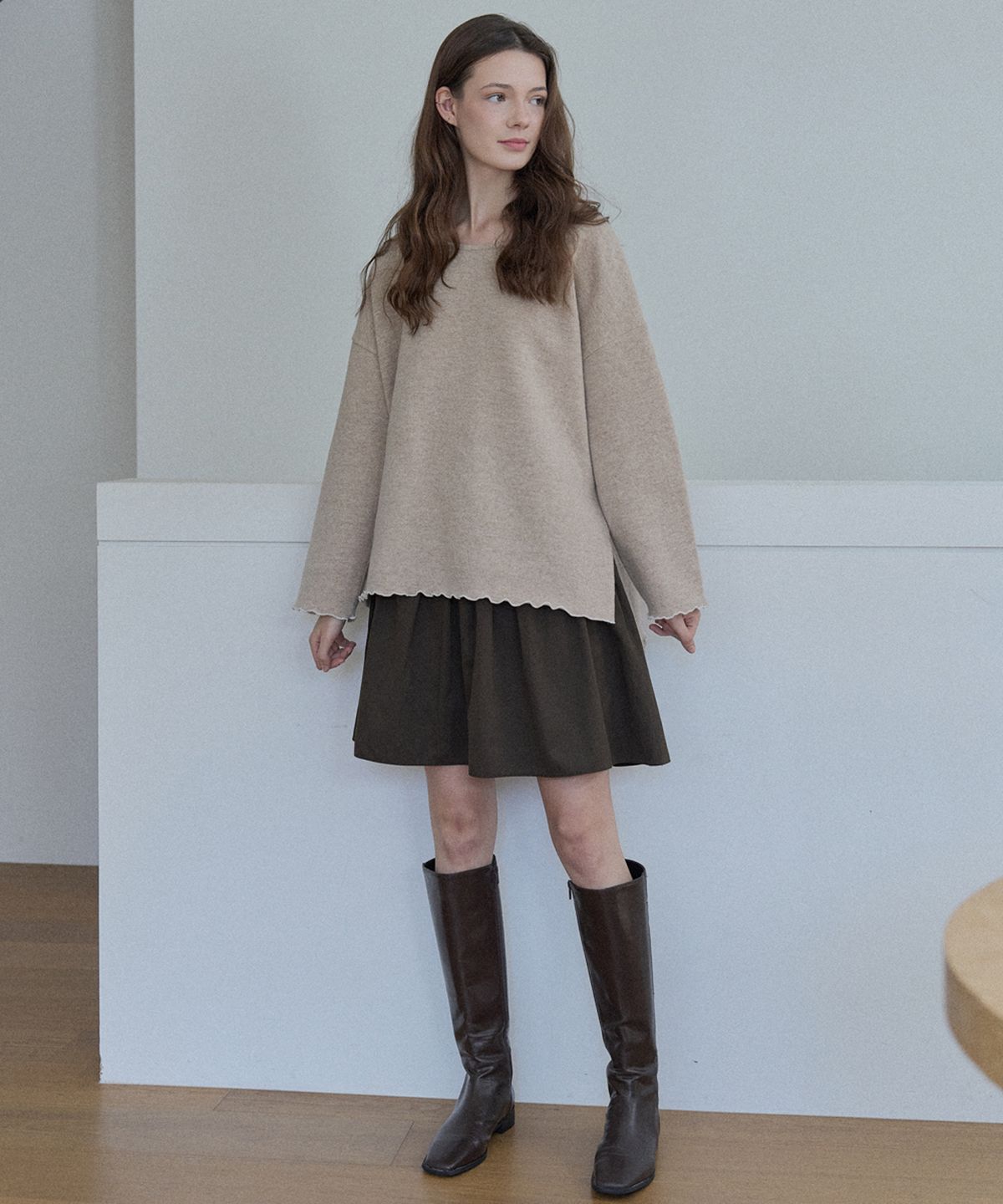 아방(AVANT-G) Wool Oversize Unbalanced Knit - BEIGE