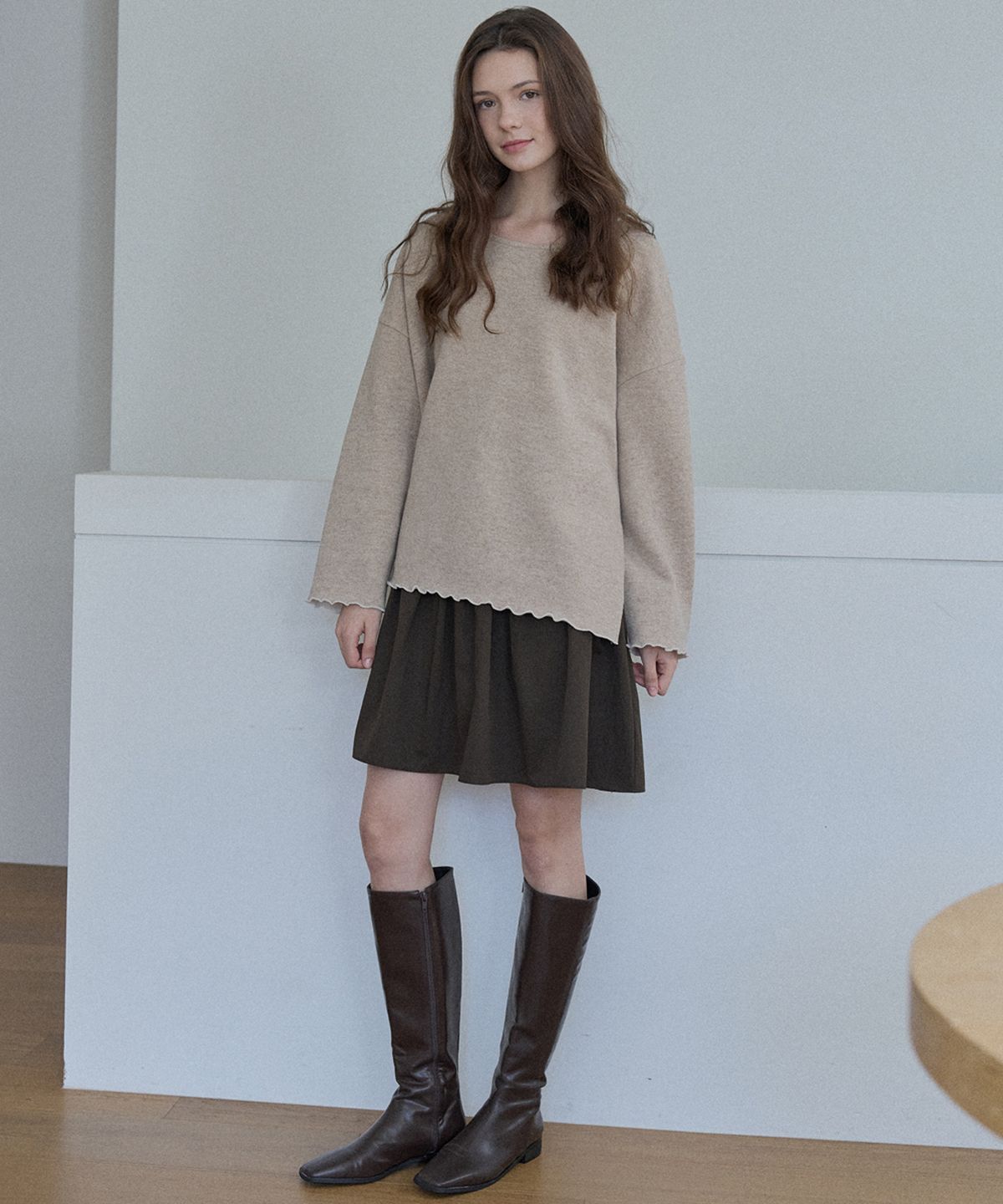 아방(AVANT-G) Wool Oversize Unbalanced Knit - BEIGE