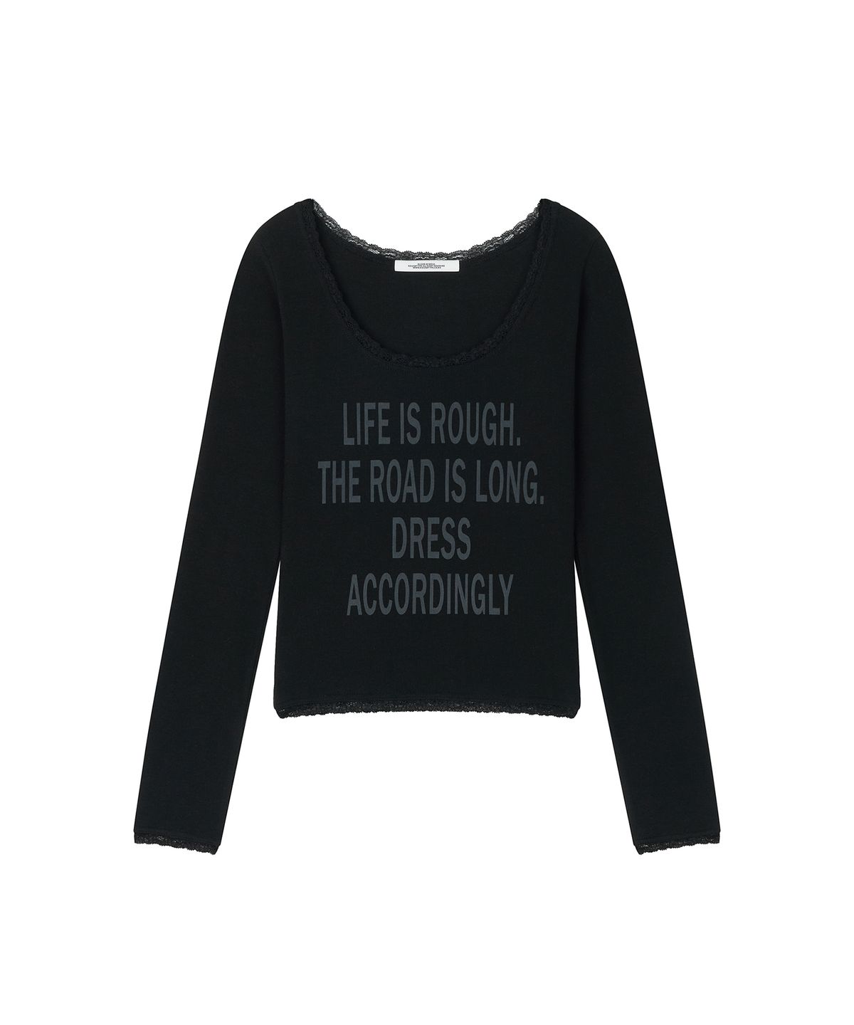 로타입(ROUGHTYPE) Scallop Lace Off-shoulder Long Sleeve - Black