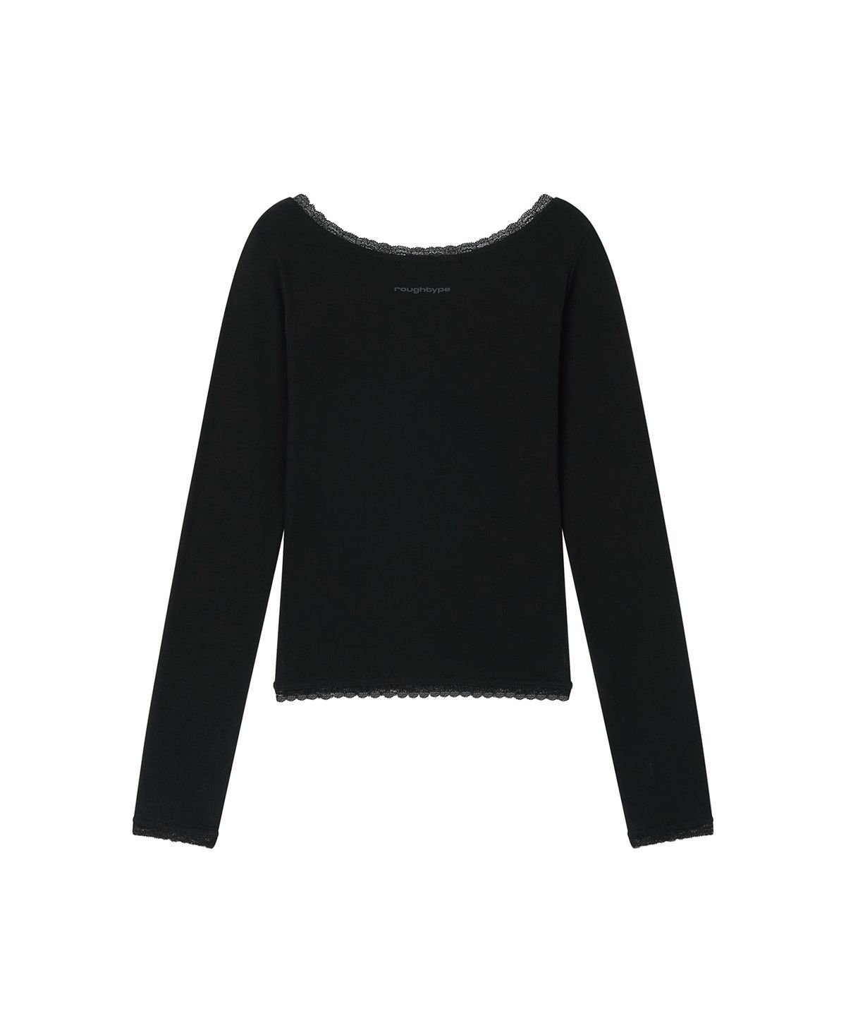 로타입(ROUGHTYPE) Scallop Lace Off-shoulder Long Sleeve - Black