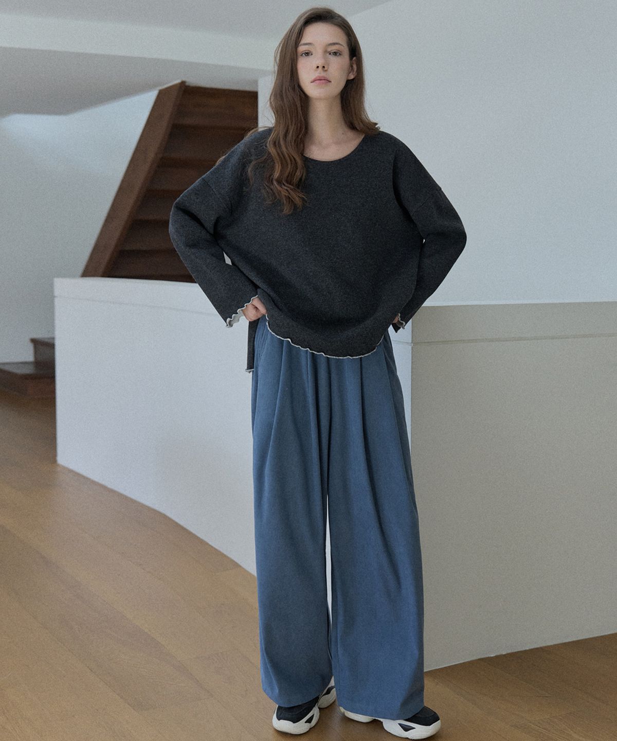 아방(AVANT-G) Wool Oversize Unbalanced Knit - CHARCOAL