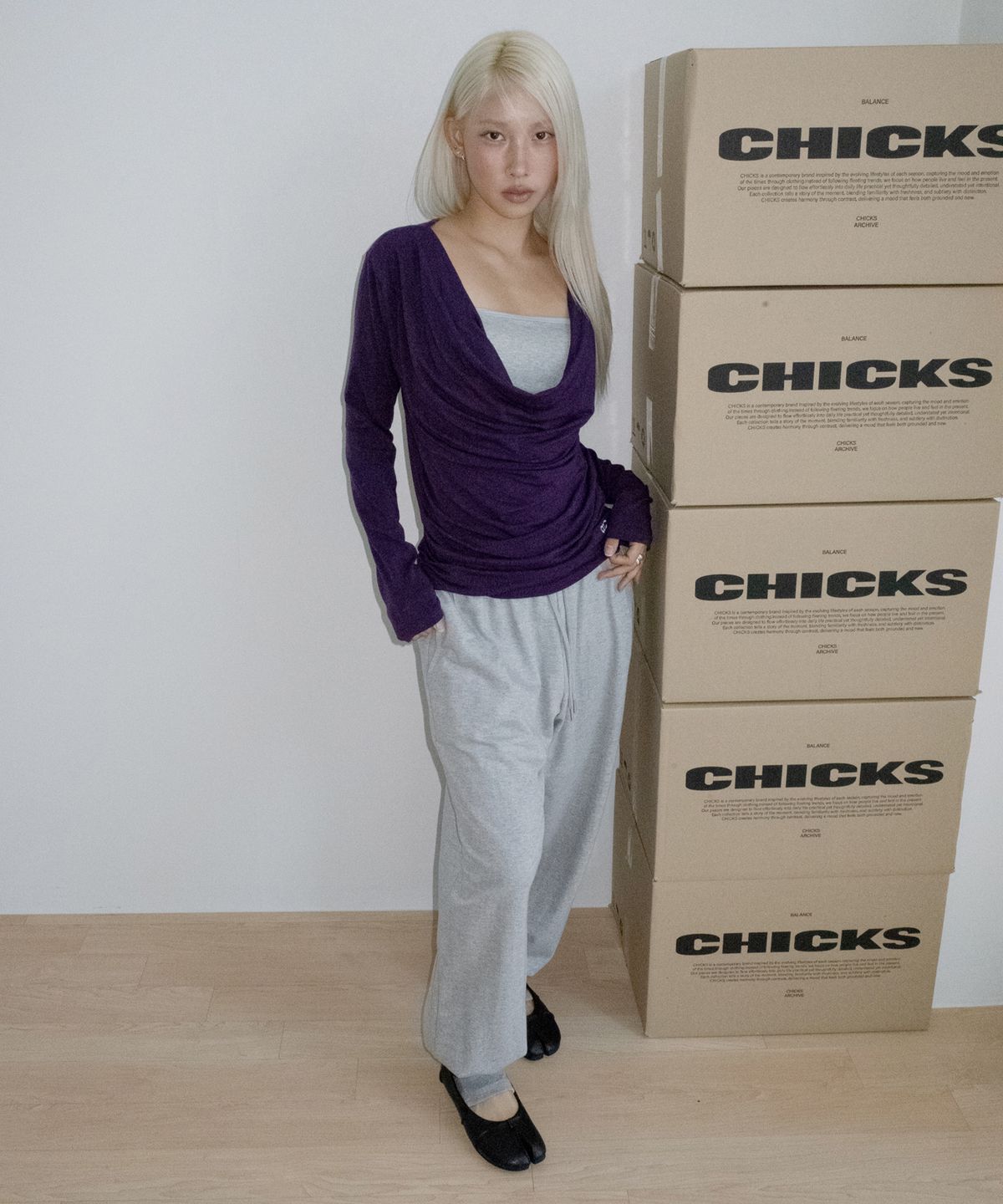 칙스(CHICKS) 레그워머 카프리 하렘 스웻 조거팬츠 멜란지