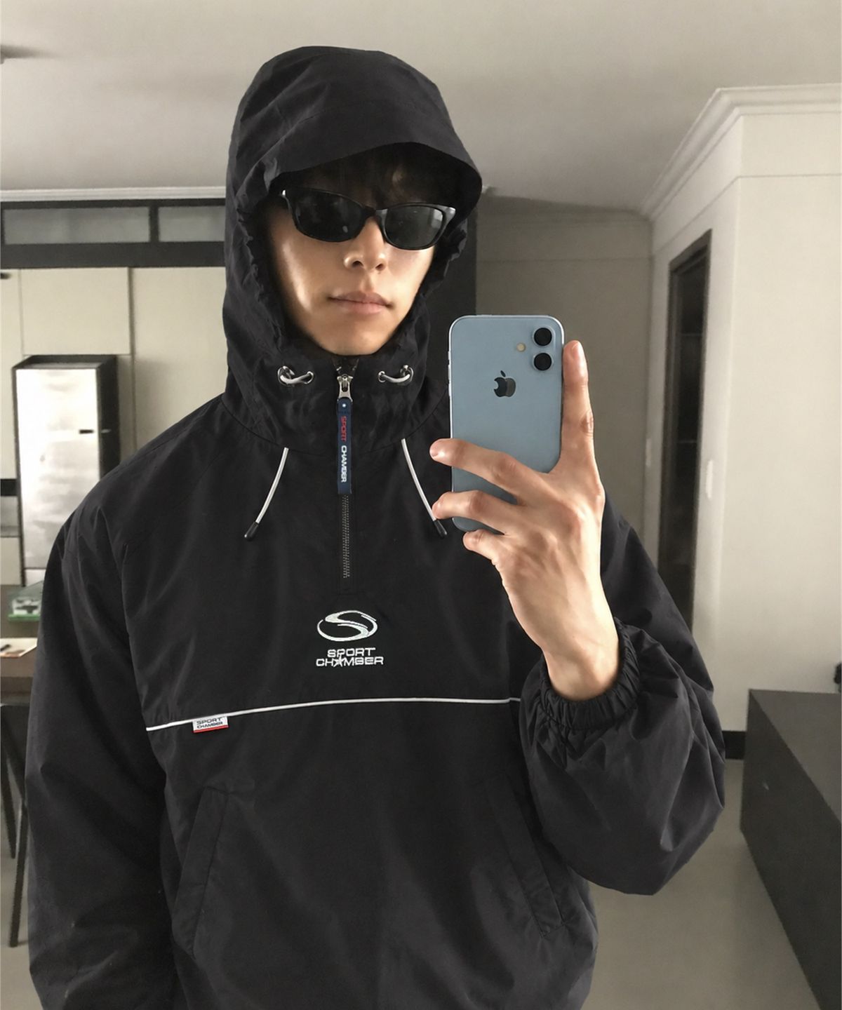 스포츠챔버(SPORT CHAMBER) SC 오버사이즈 후드 웜업 셔츠(블랙)