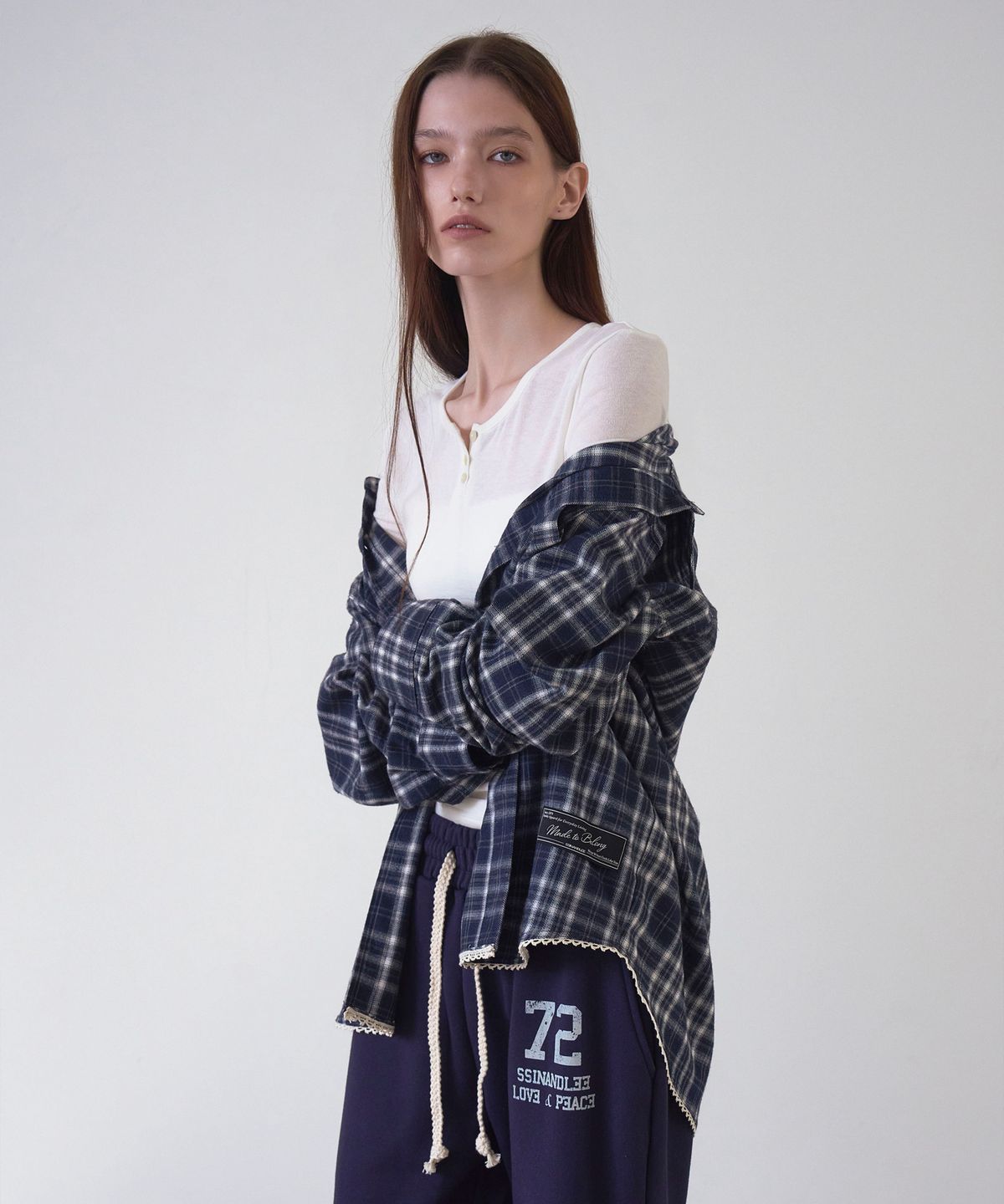 신앤리(SSIN AND LEE) Cottage Cotton Check Shirt Navy