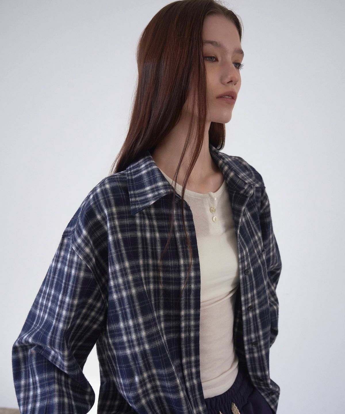 신앤리(SSIN AND LEE) Cottage Cotton Check Shirt Navy