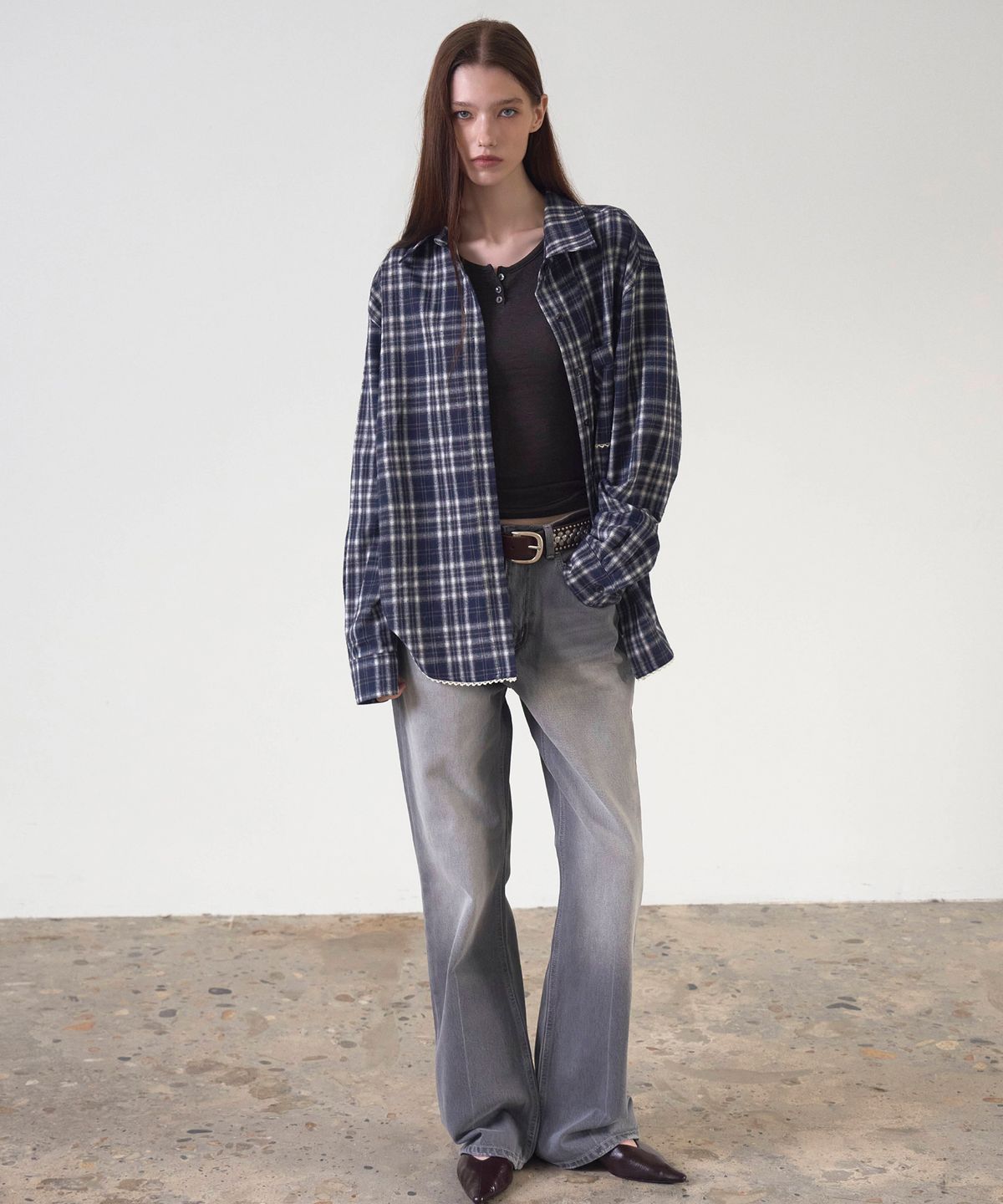 신앤리(SSIN AND LEE) Cottage Cotton Check Shirt Navy