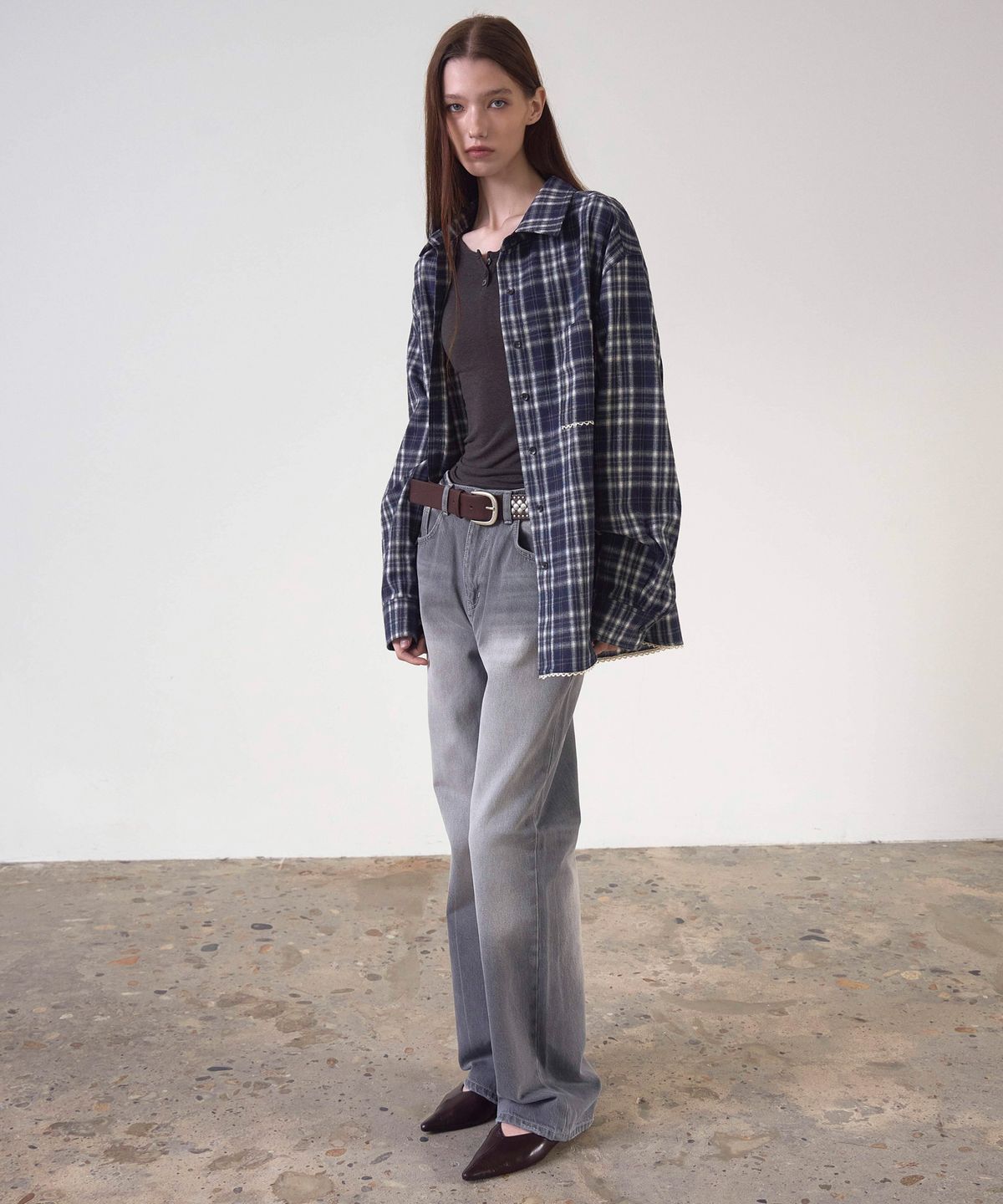 신앤리(SSIN AND LEE) Cottage Cotton Check Shirt Navy