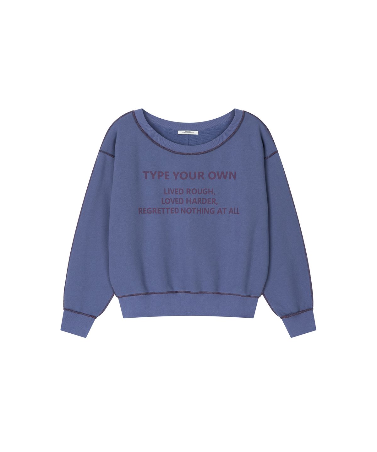 로타입(ROUGHTYPE) Color Stitch Off-shoulder Sweatshirt - Blue purple